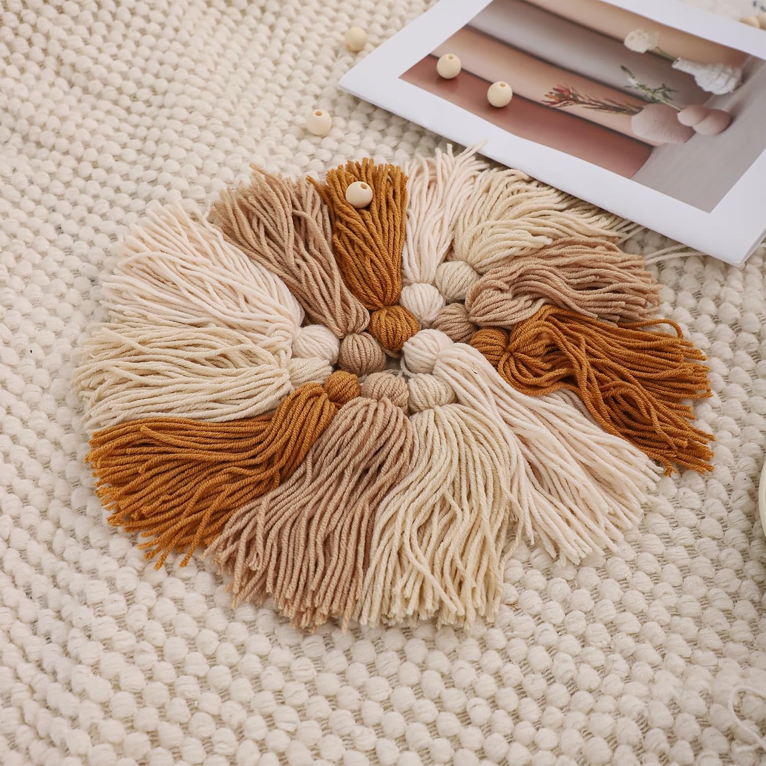 Khaki & Beige Boho Macrame Wall Hanging Handmade Tassels Garland Wall Décor / Brown