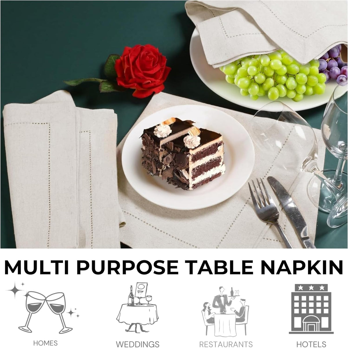 Bedding Craft Linen Cloth Dinner Napkins, 18x18, Set of 72 | Flax cotton blend, hemstitched mitered corners, 6-dozen