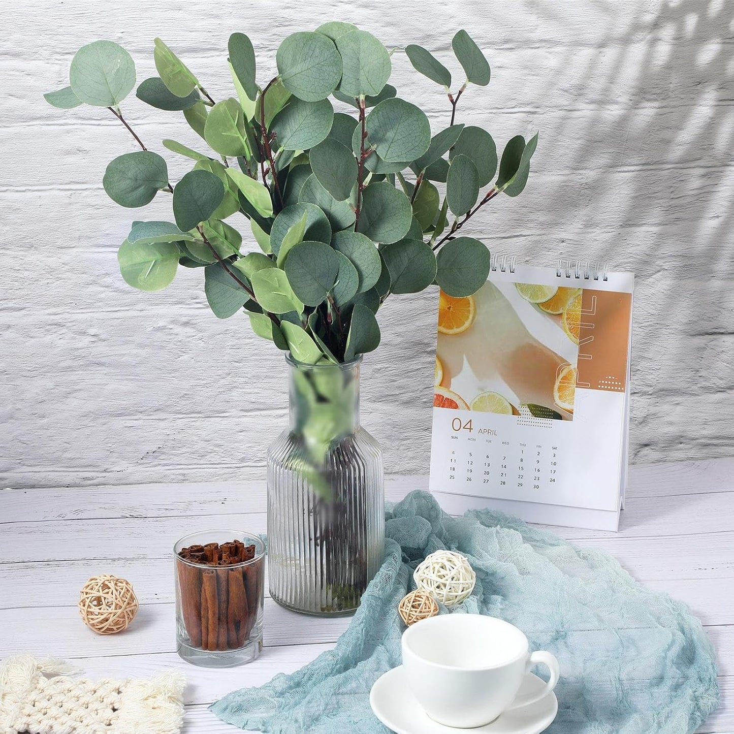 Artificial Eucalyptus Stems Fake Bulk Eucalyptus Faux Greenery / Silver / 23.6 Inch / Set of 20