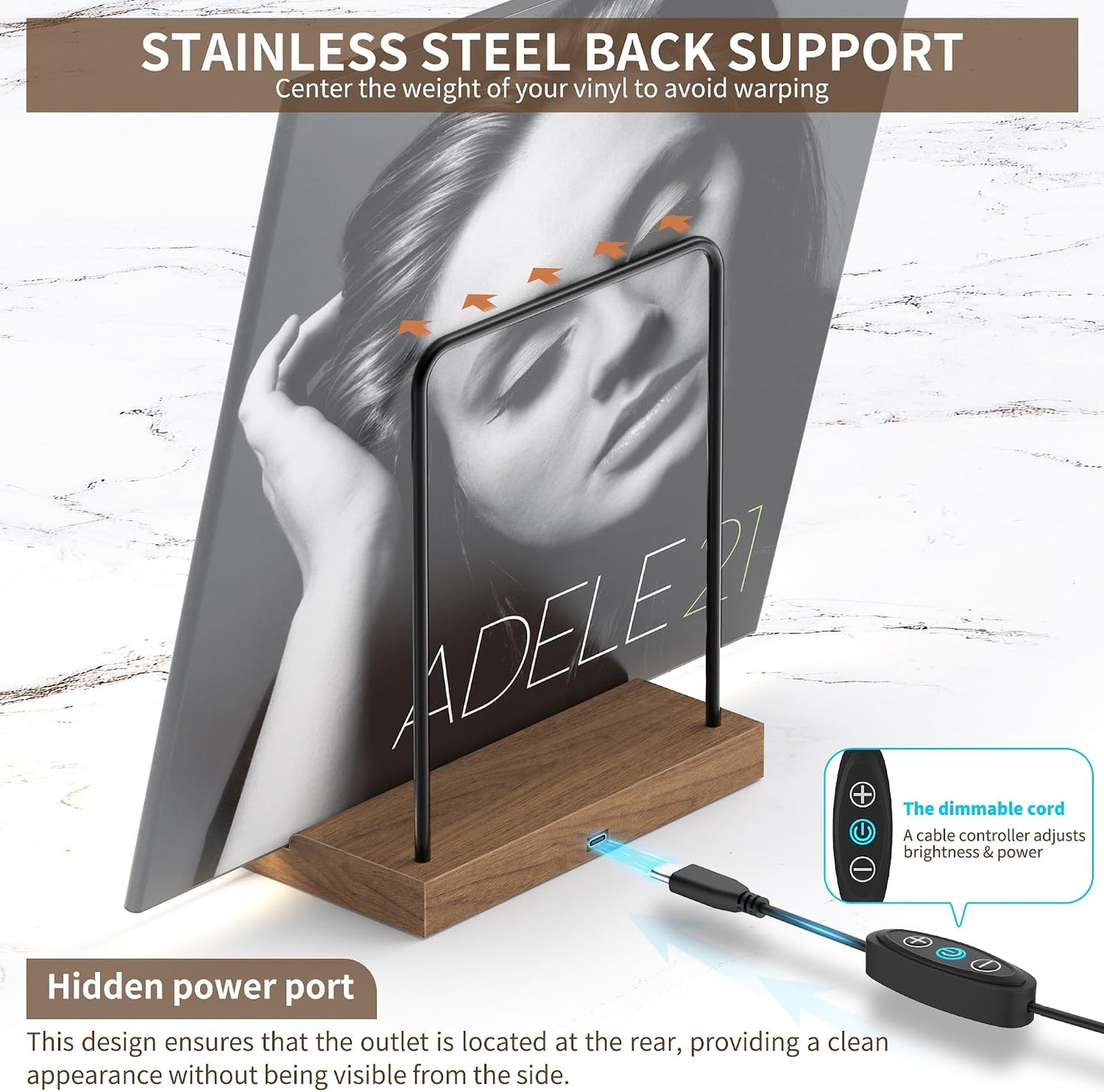 Now Playing Vinyl Record Stand, Light Up Vinyl Record Display Stand, Holder for Album Display Storage, Warm White Light