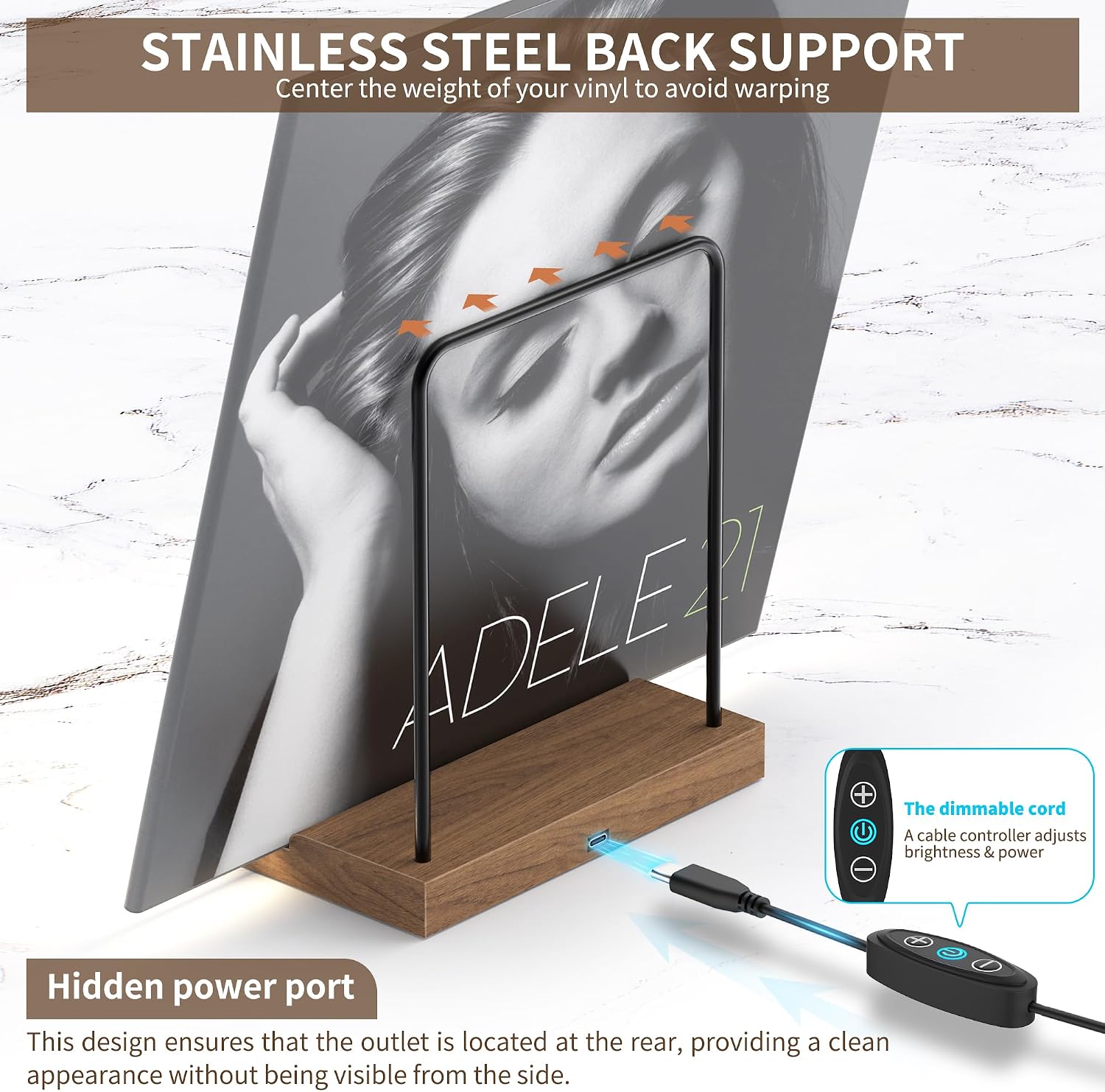 Now Playing Vinyl Record Stand, Light Up Vinyl Record Display Stand, Holder for Album Display Storage, Warm White Light