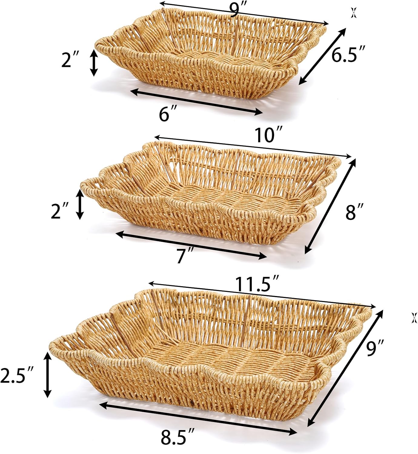 Poly Wicker Bread Baskets / Set of 3