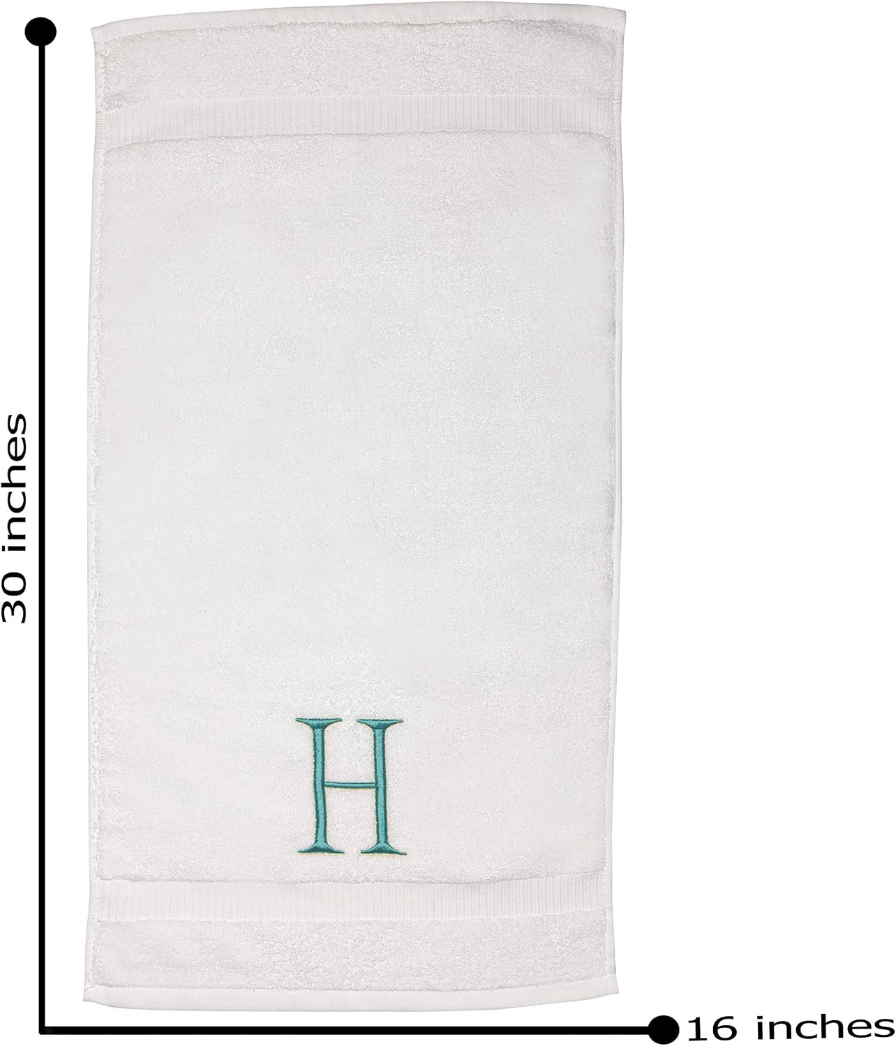 White with Teal Monogrammed Hand Towels for Bathroom - Set of 2 Letter H | Luxury Hotel Quality Initial Towels For