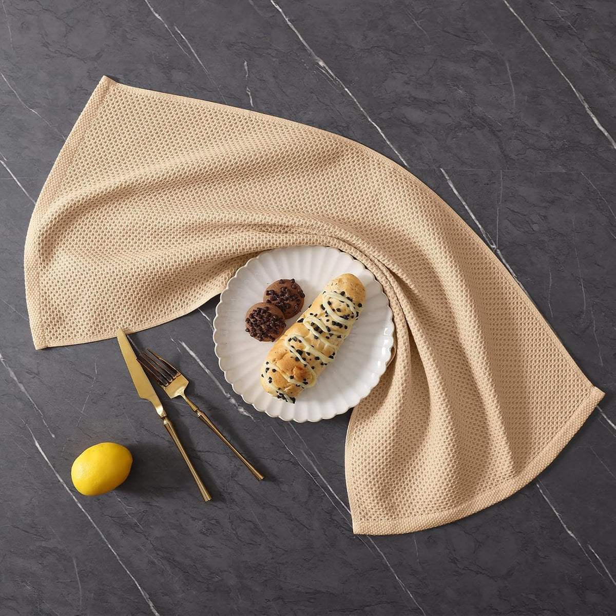 Homaxy 12 Pack 100% Cotton Kitchen Towels and Dishcloths Set, Apricot | 12 x 12 Inches and 13 x 28 Inches Kitchen