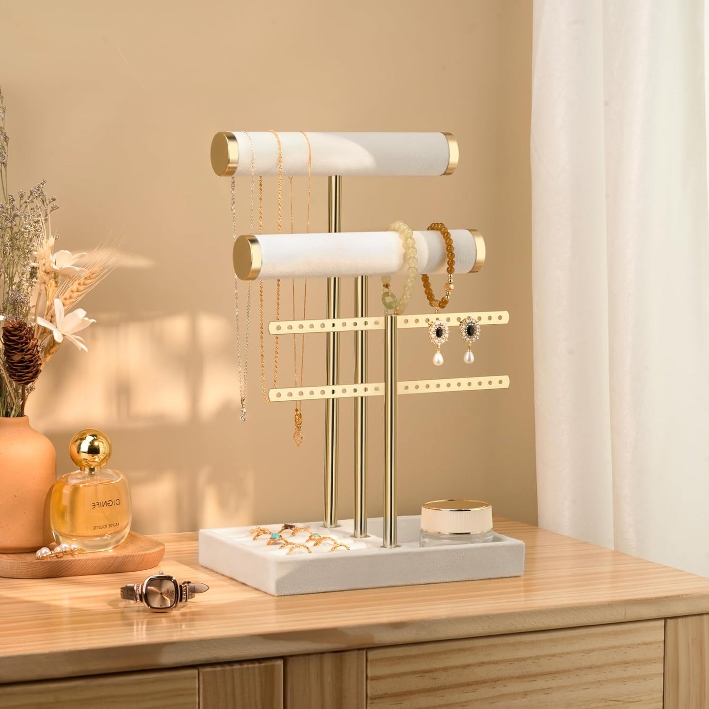 Detachable T Bar Velvet Bracelet Holder / White / Standard
