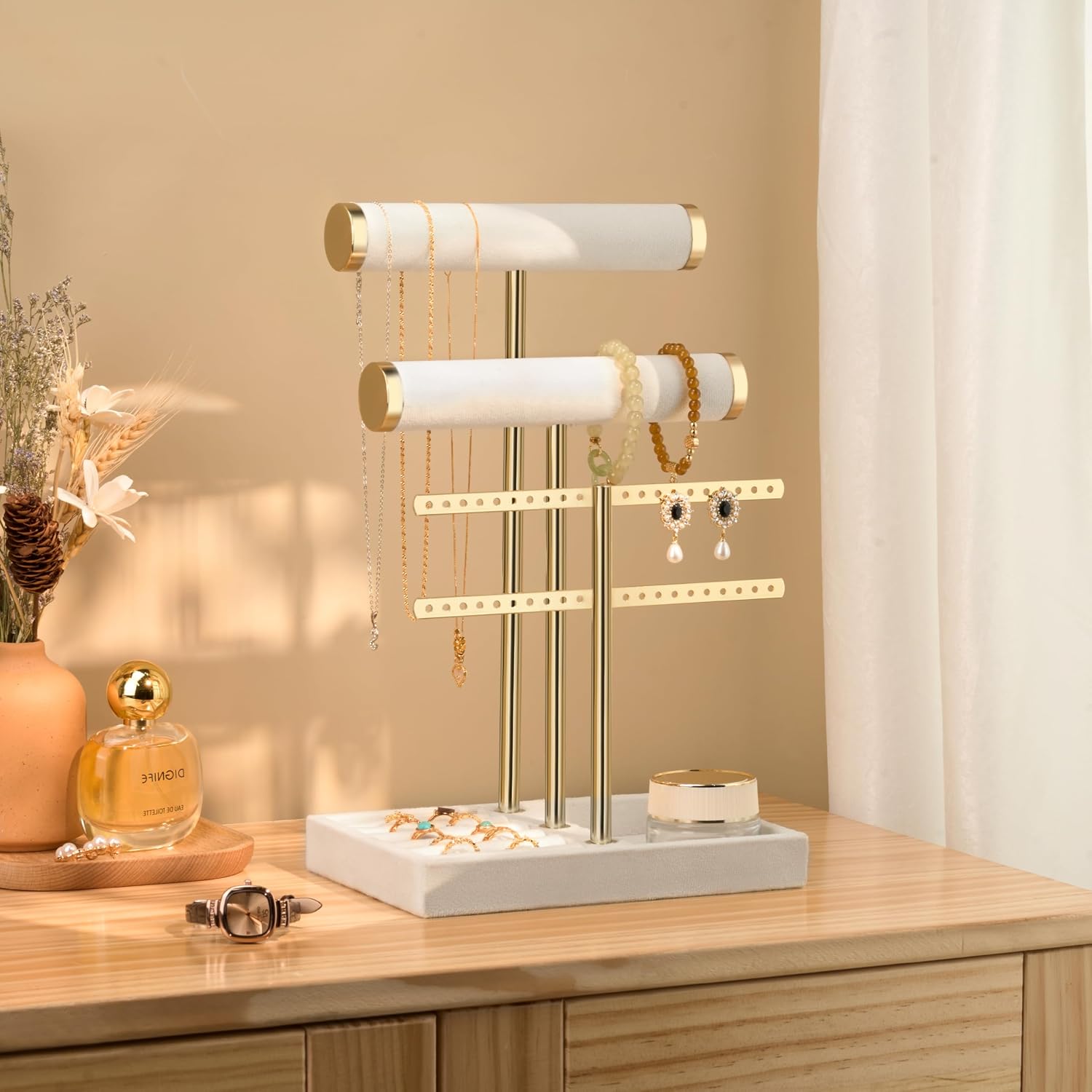 Detachable T Bar Velvet Bracelet Holder / White / Standard