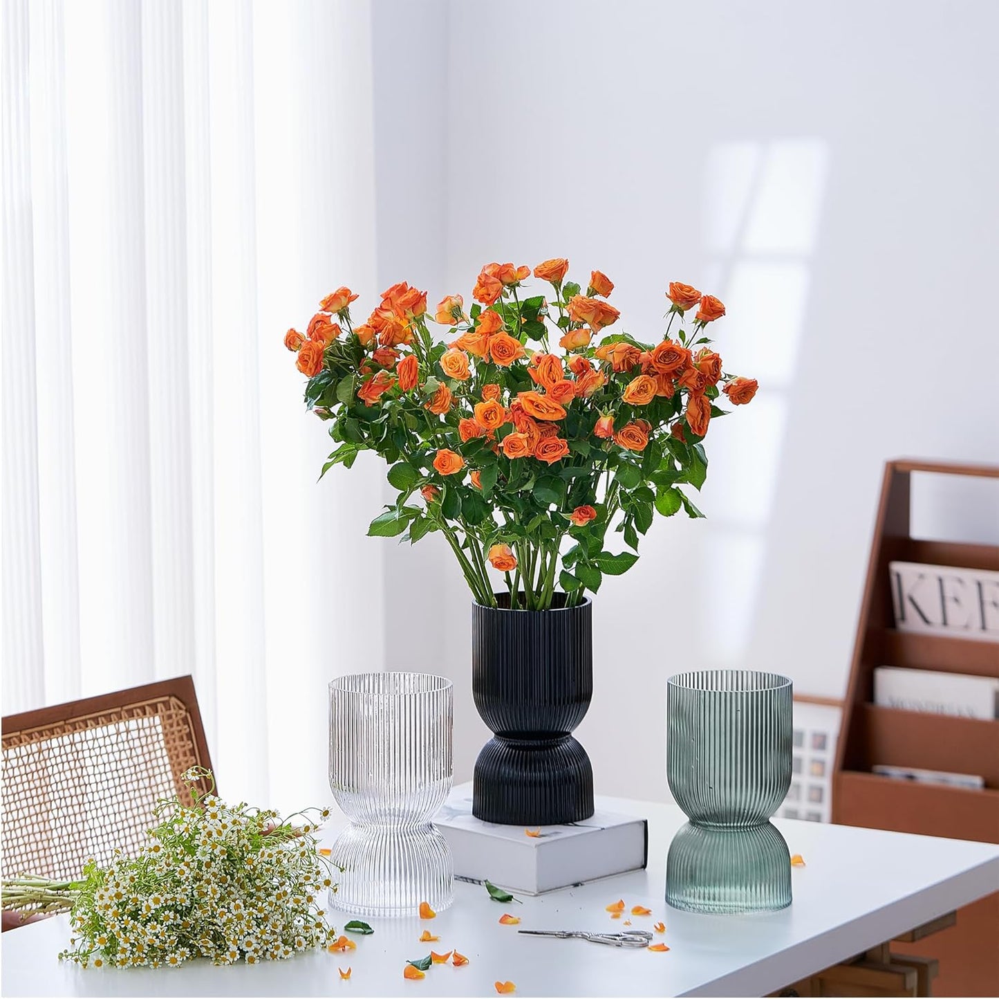 Clear Ribbed Thickened Glass Vases / Glass Bud Clear / 7.5 Inch