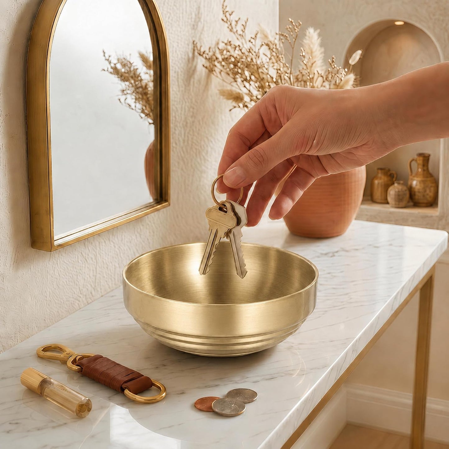 Catch All Bowl & Key Holder Tray / Gold / 7.4 Inch / Set of 2