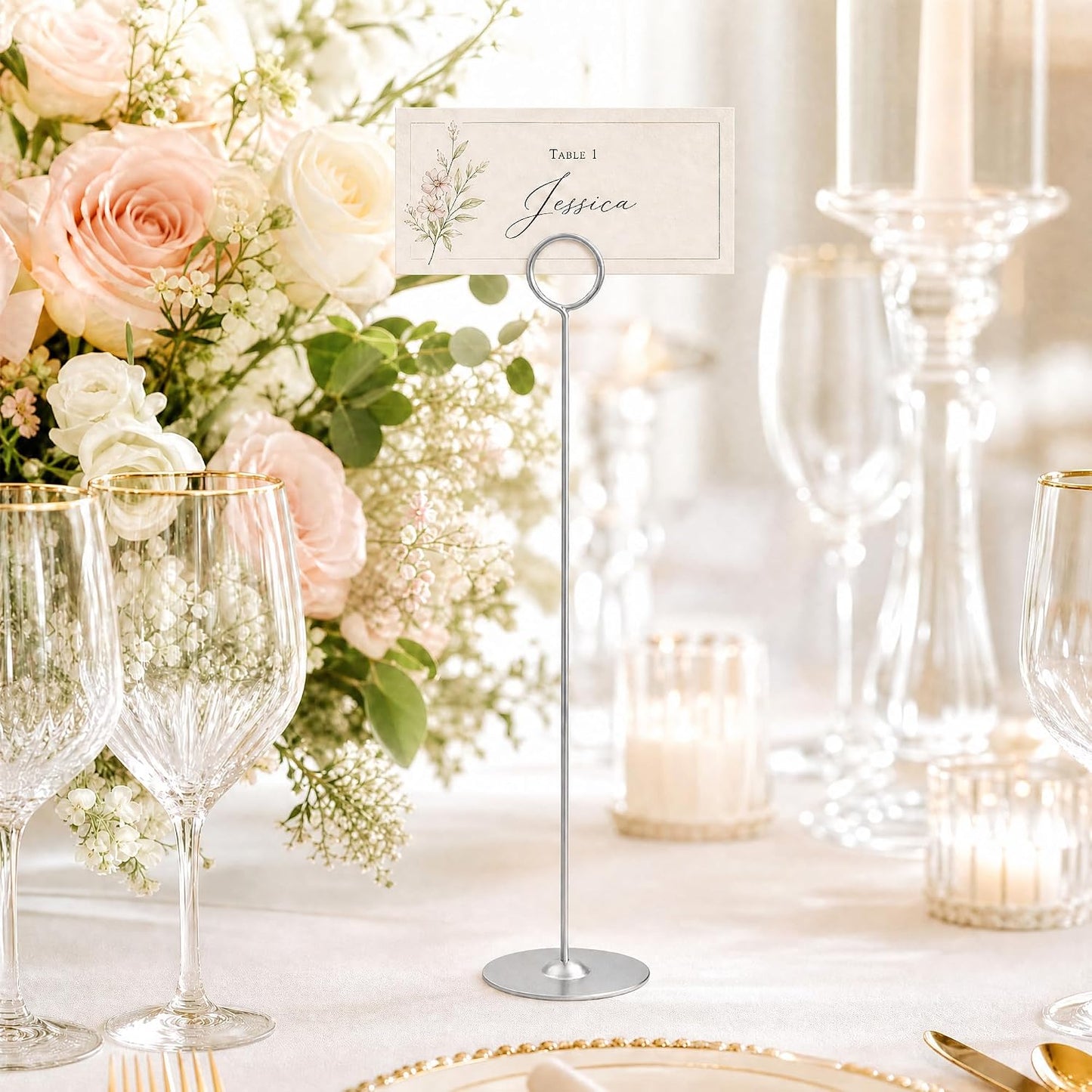 12 Inch Matte Silver Steel Place Card Holder,16 Pack Table Number Holder | Table Card Stand,Table Number Stand for
