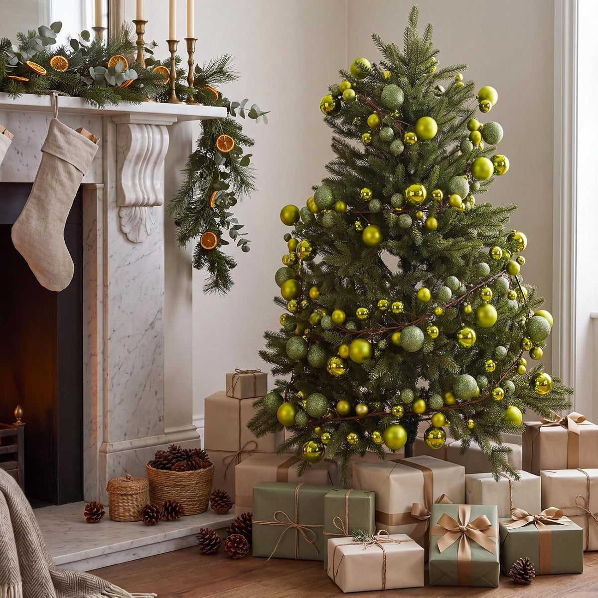 2 Pcs 6 ft Christmas Ball Ornament Garland, Light Green | Bauble Bulb Christmas Tree Ball Decoration Shatterproof