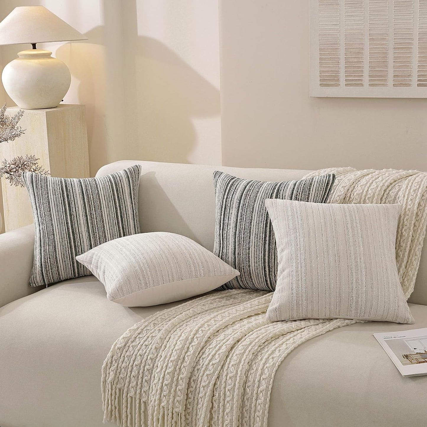 Chenille Throw Decorative Pillow Covers / Cream / 20 x 12 / Set of 2