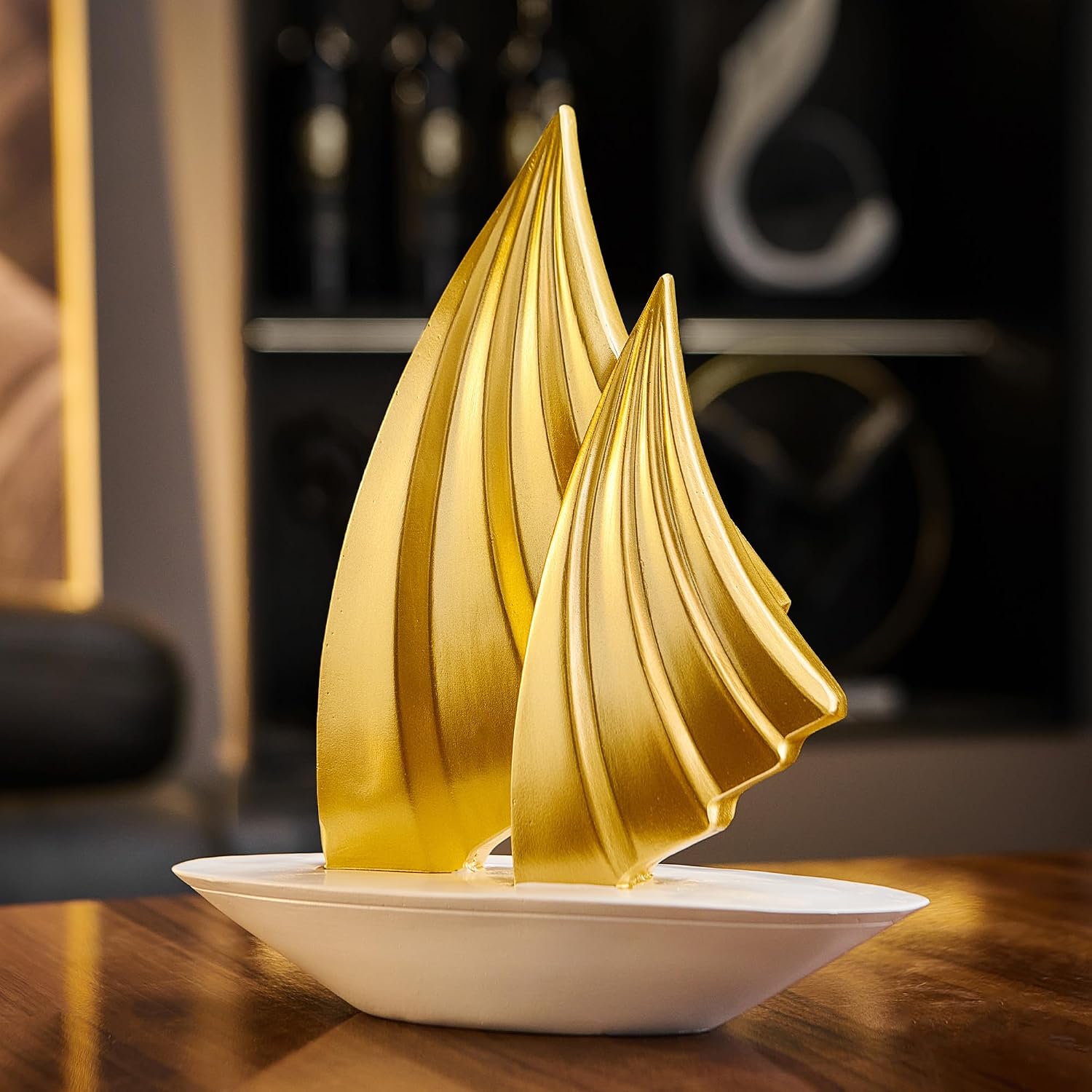 Home Decor Modern Art Resin Statue Table Decoration- Boat Resin Home Decorations / Gold