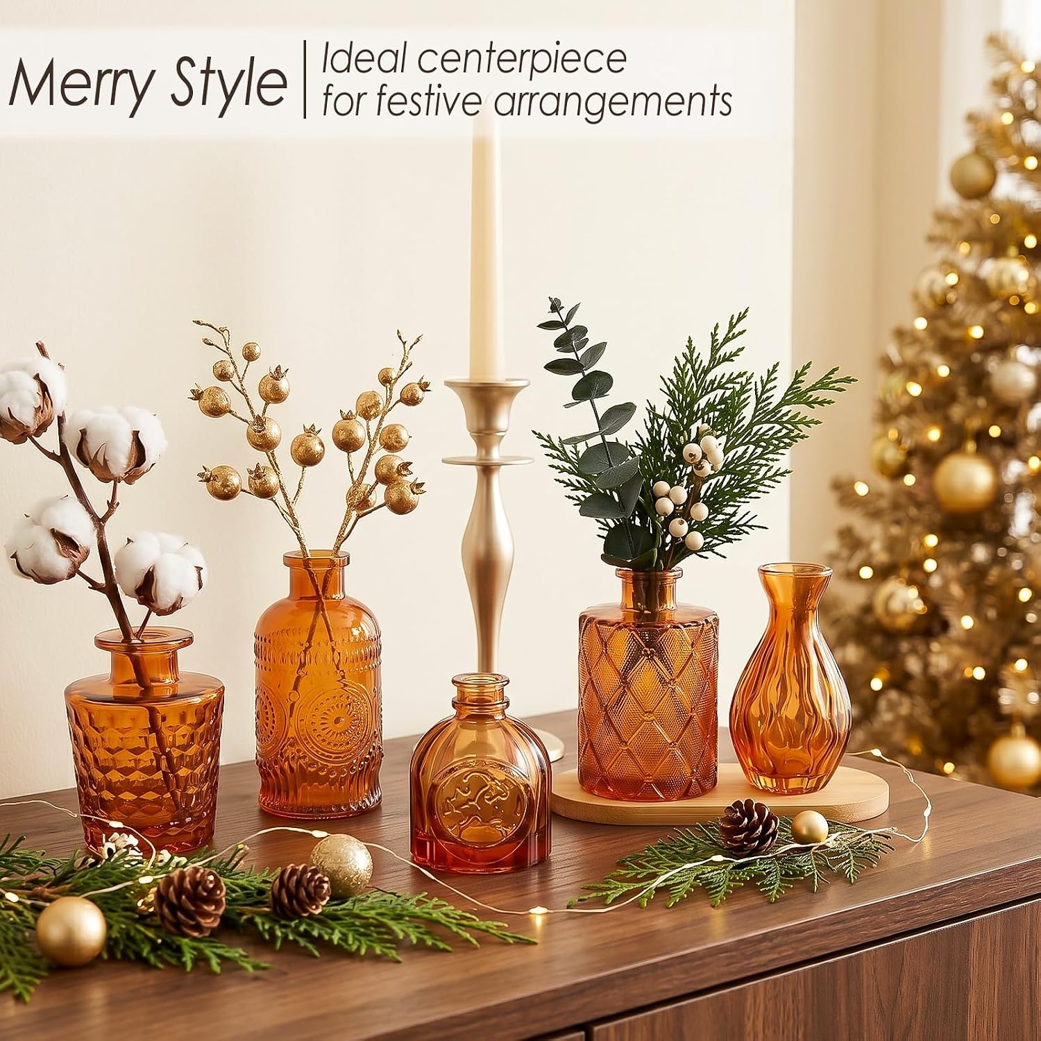 Brown Glass Bud Vases / Amber Brown / Set of 12
