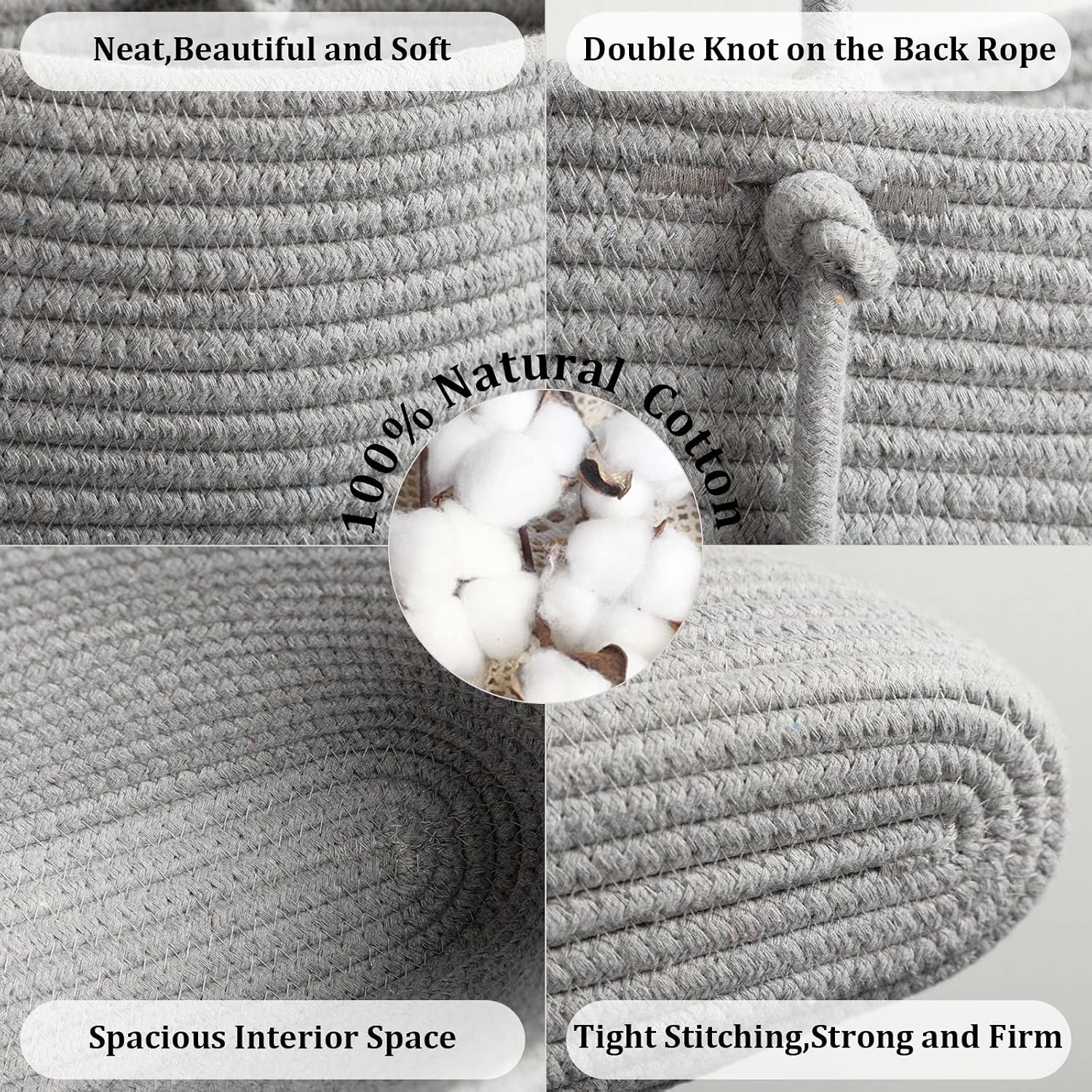 3-Tier Woven Cotton Wall-Mounted Storage Organizer Bag Decorative Hanging Nursery / Gray