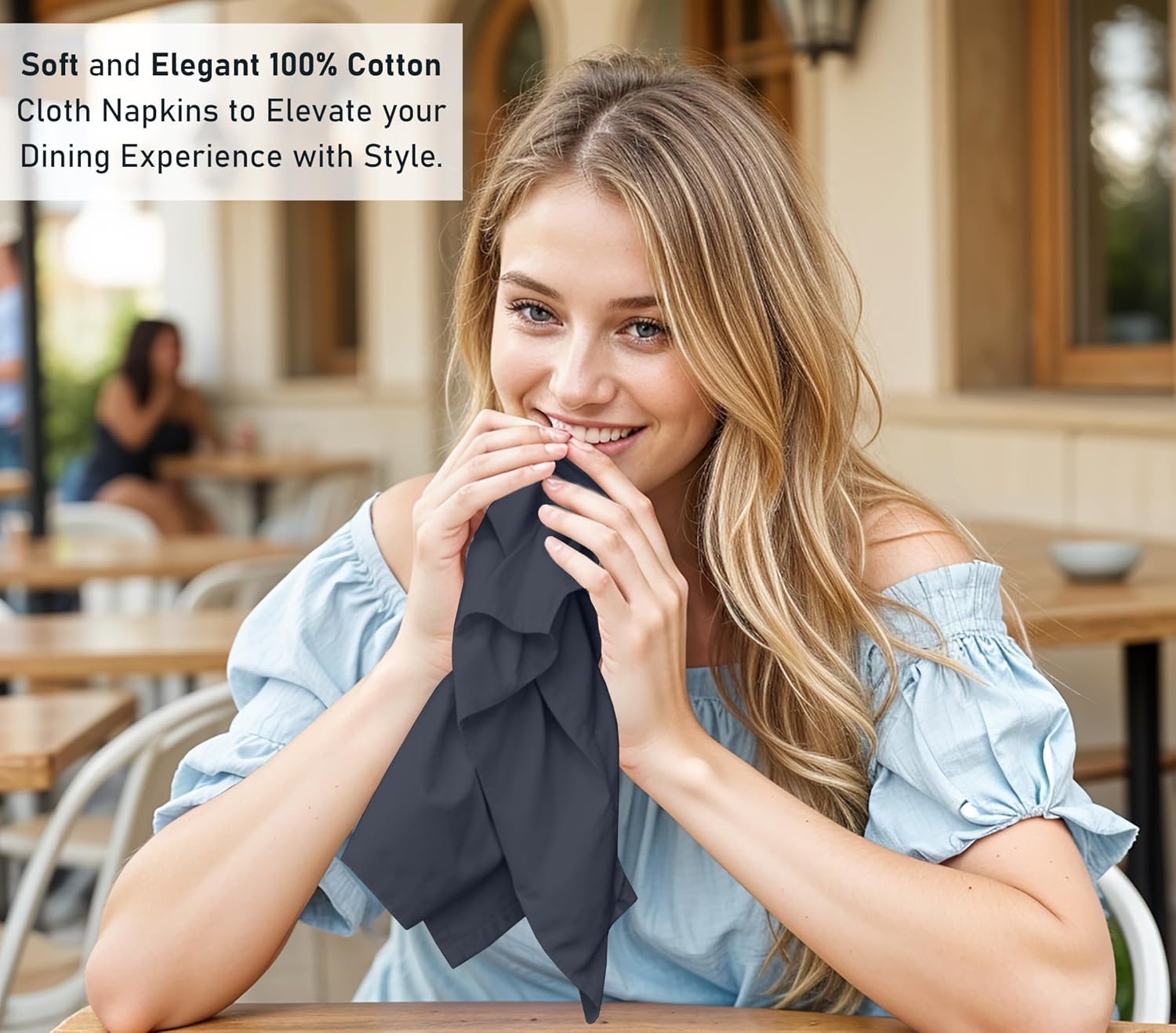 Ruvanti Cloth Napkins Set of 12, 100% Cotton 18”x18” - Ombre Blue | Washable, Soft, Durable & Absorbent Everyday