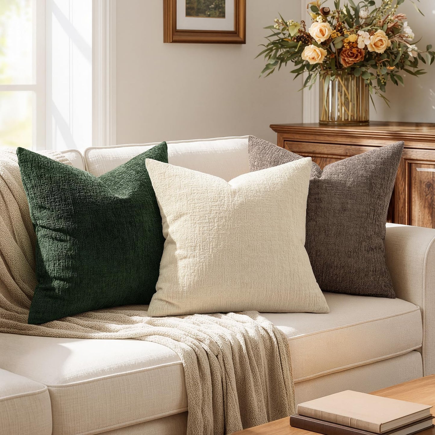 Decorative Throw Pillow Covers Couch Pillow Covers Soft Textured / 18 x 18 / Beige / Set of 2