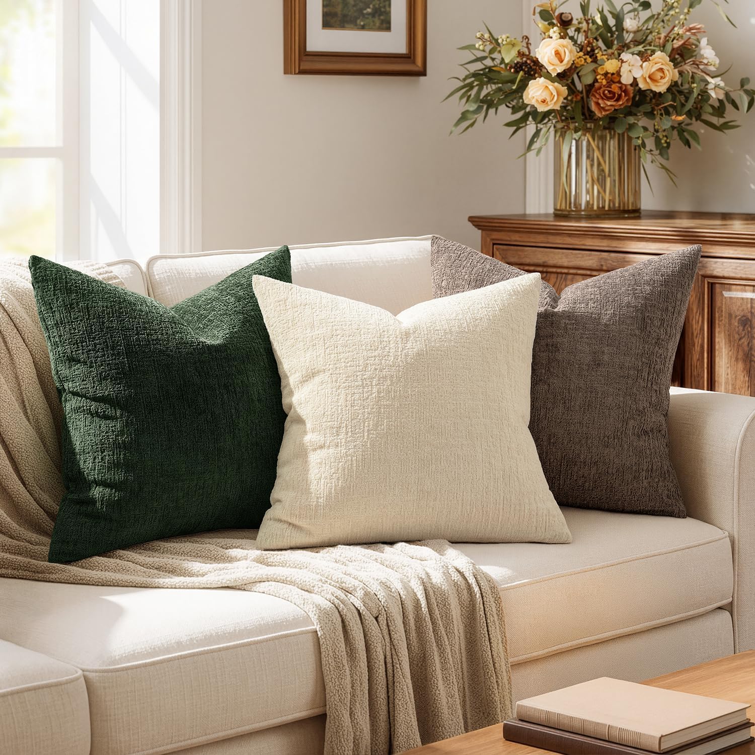 Decorative Throw Pillow Covers Couch Pillow Covers Soft Textured / 18 x 18 / Beige / Set of 2