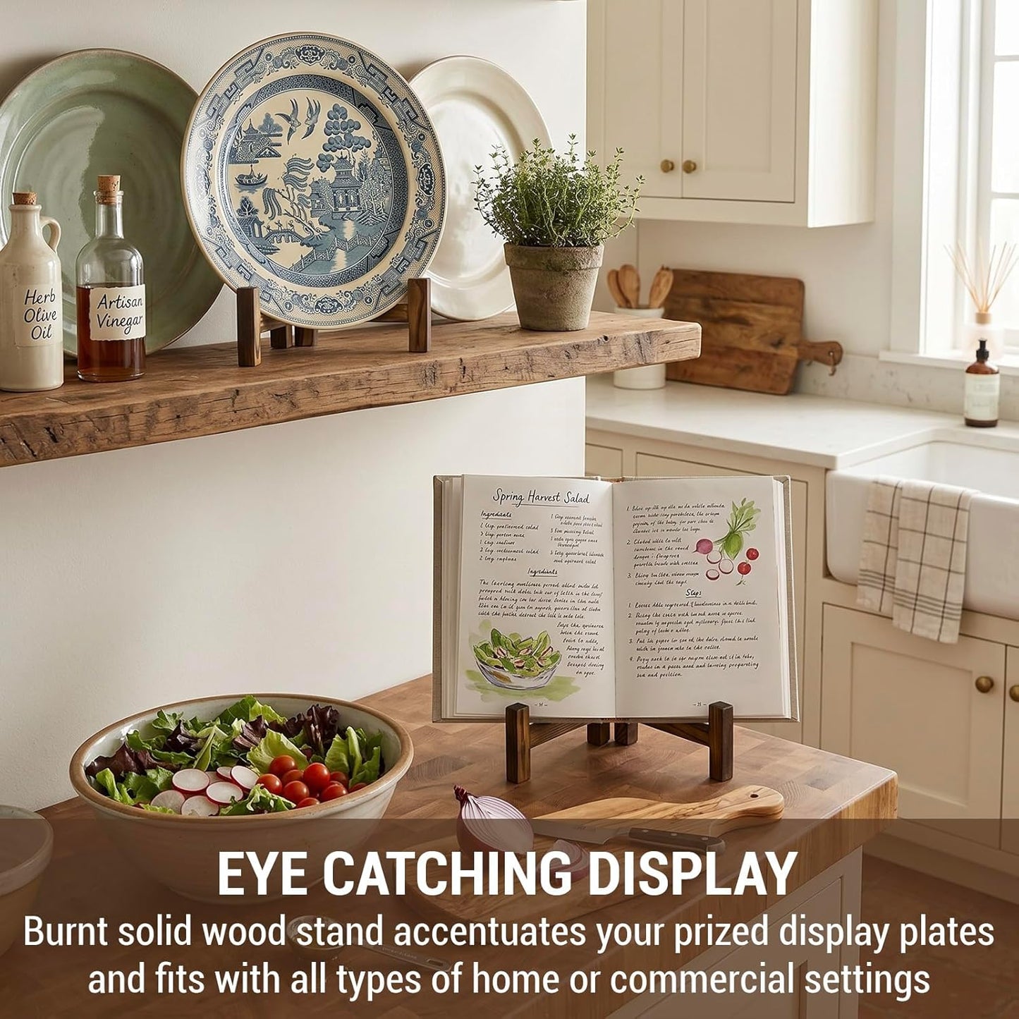 MyGift Set of 2 Plate Stands for Display, 11 Inch Plate Rack, Wooden Picture Frame Holder for Picture Card Cookbook