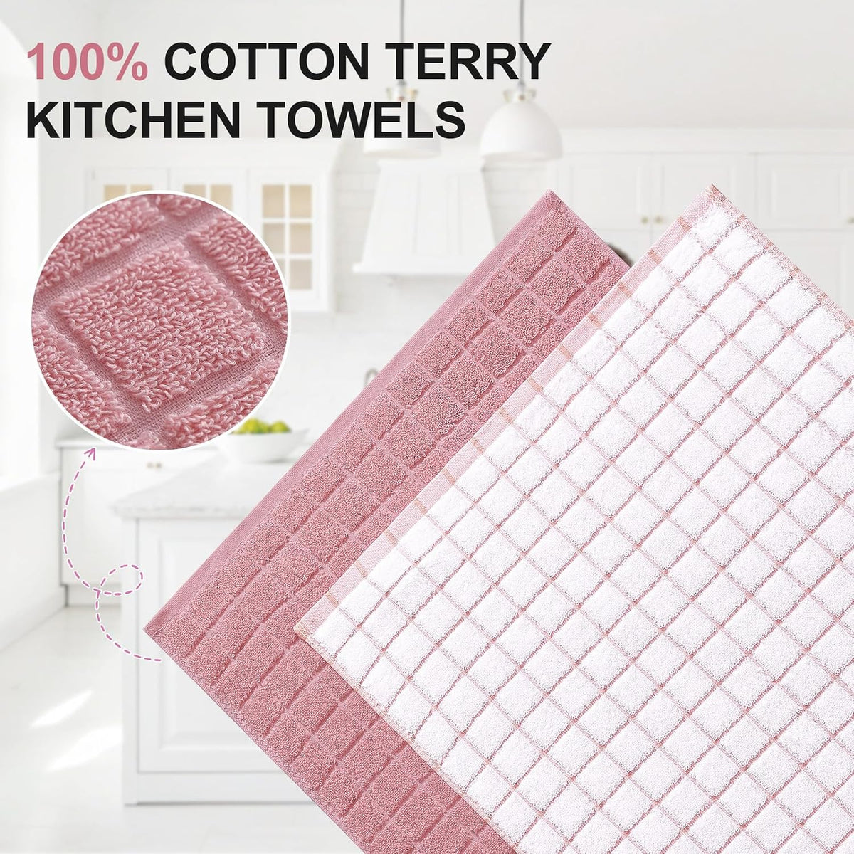Homaxy Large Premium Cotton Kitchen Towels 16"x 28", 6 Pack, Rose | Natural Ring Spun 390 GSM Dish Towels, Super