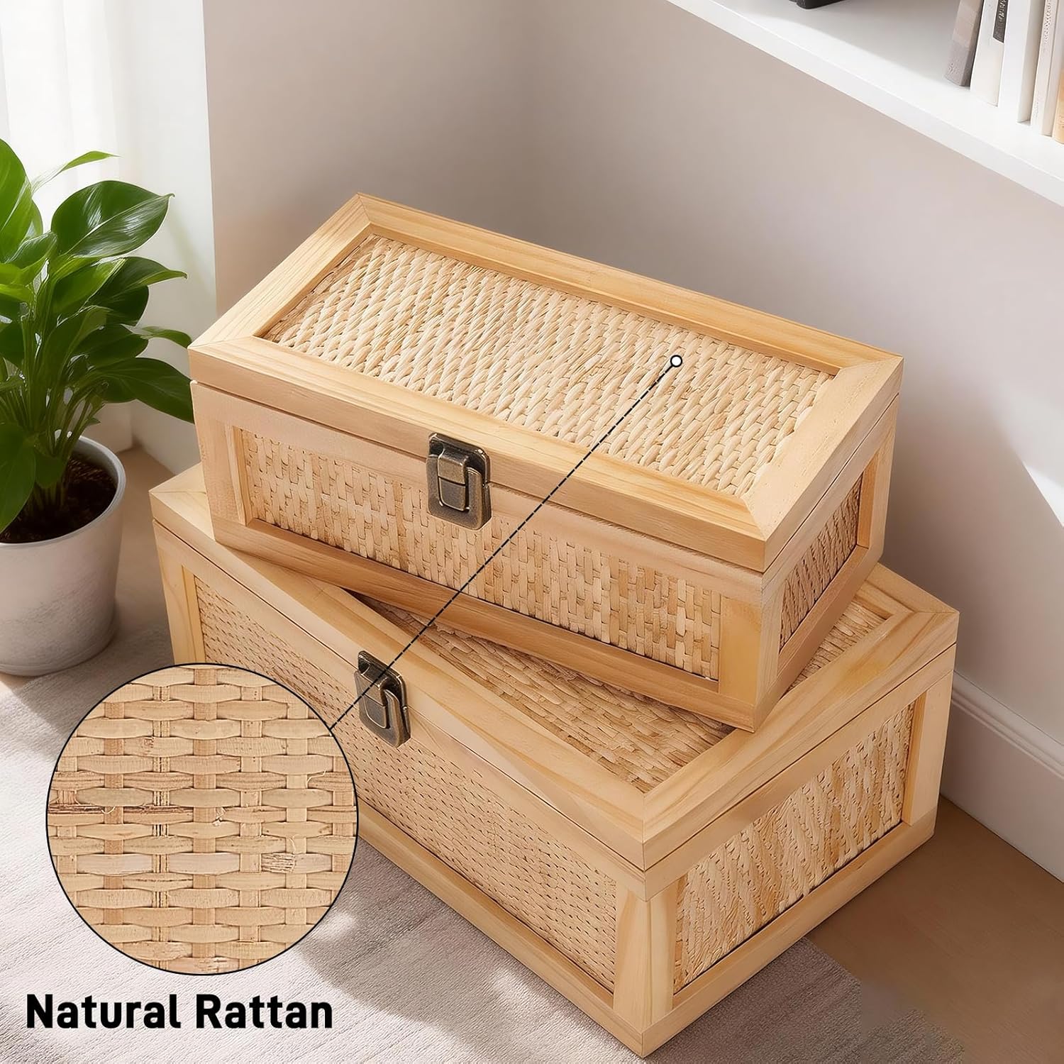 Rattan Decorative Boxes / Natural / Set of 2