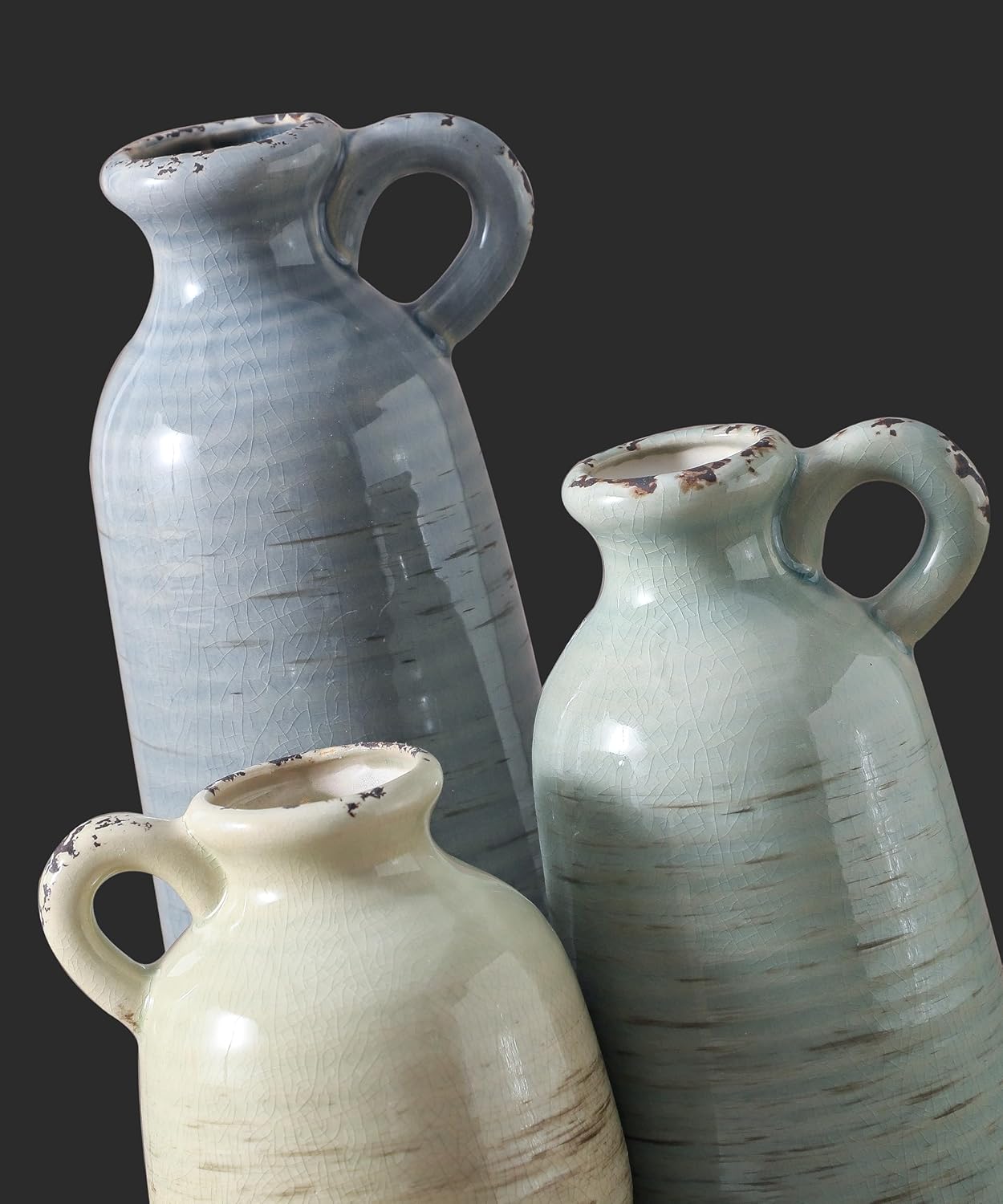 Ceramic Vase / 010 Vase Set with Handle - Multicolor / Set of 3