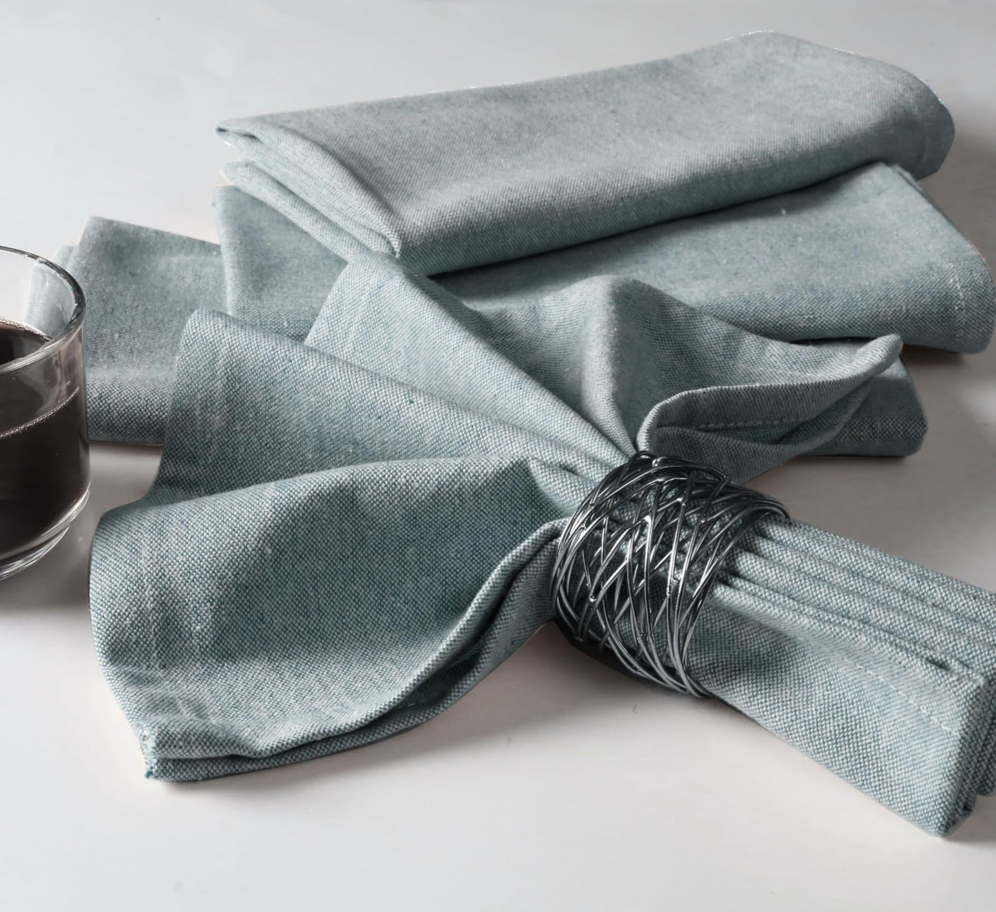 Native Fab Solid Cloth Napkin Set of 12, 100% Chambray Cotton, Washable, Reusable Dinner Cloth Napkin 17x17 inches