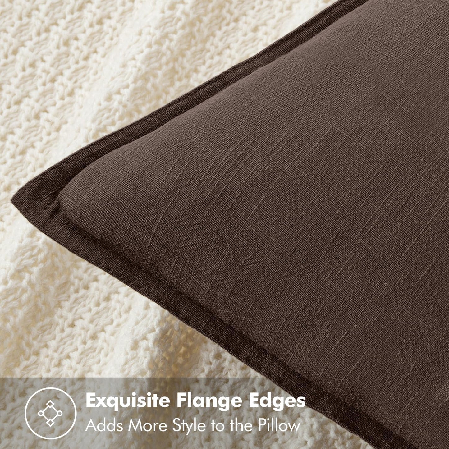 Decorative Linen Pillow Covers Boho Farmhouse Neutral Couch / 18 x 18 / Reddish Brown / Set of 2