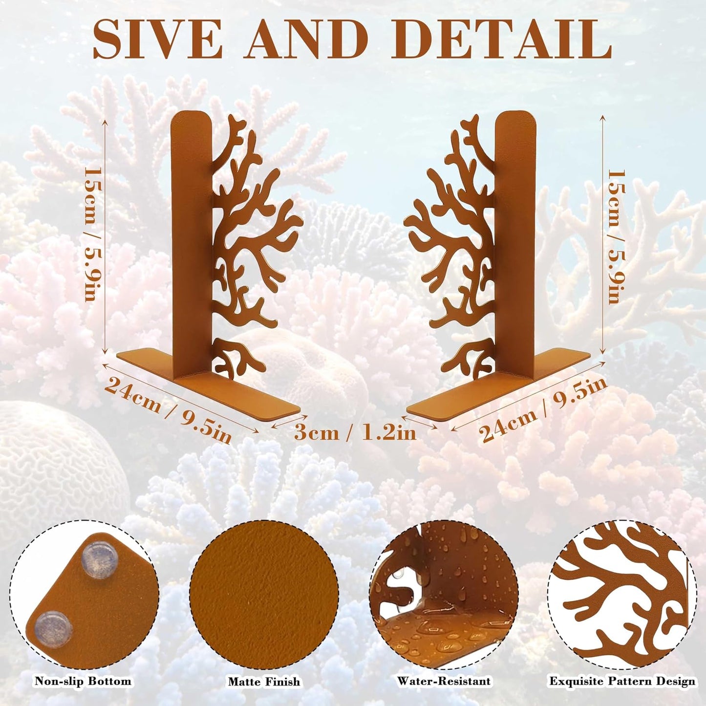 Metal Coral Reef Decorative Bookends / Brown