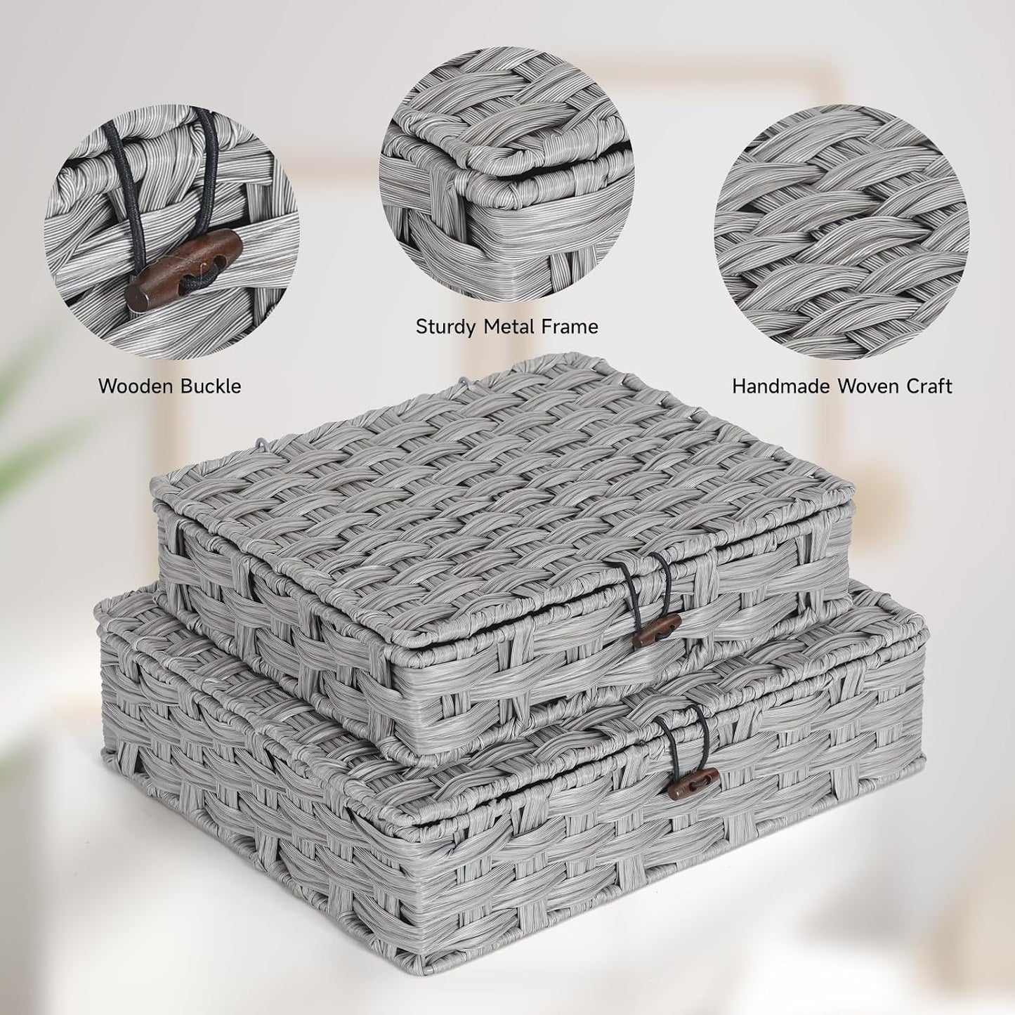 Woven Rattan Organizer Bins / Gray / Set of 2