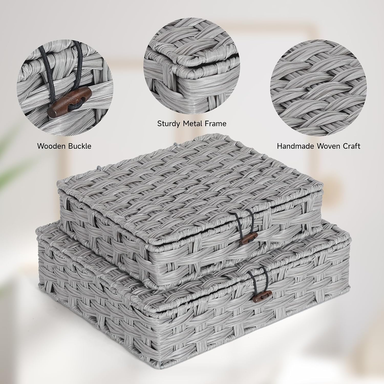 Woven Rattan Organizer Bins / Gray / Set of 2