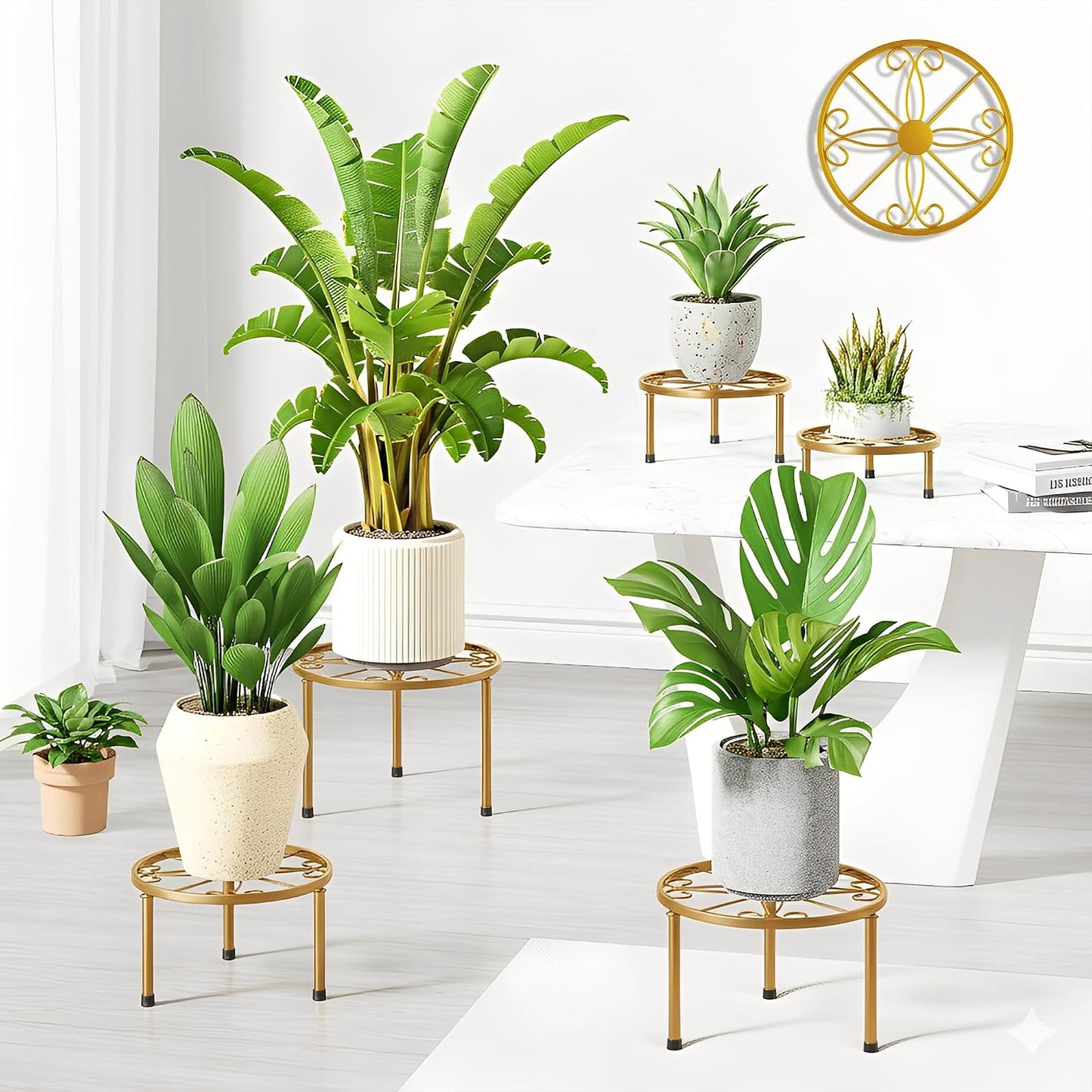 5 Pack Planters Stands with Gold Outdoors Plant Holders Indoor (GoldS)