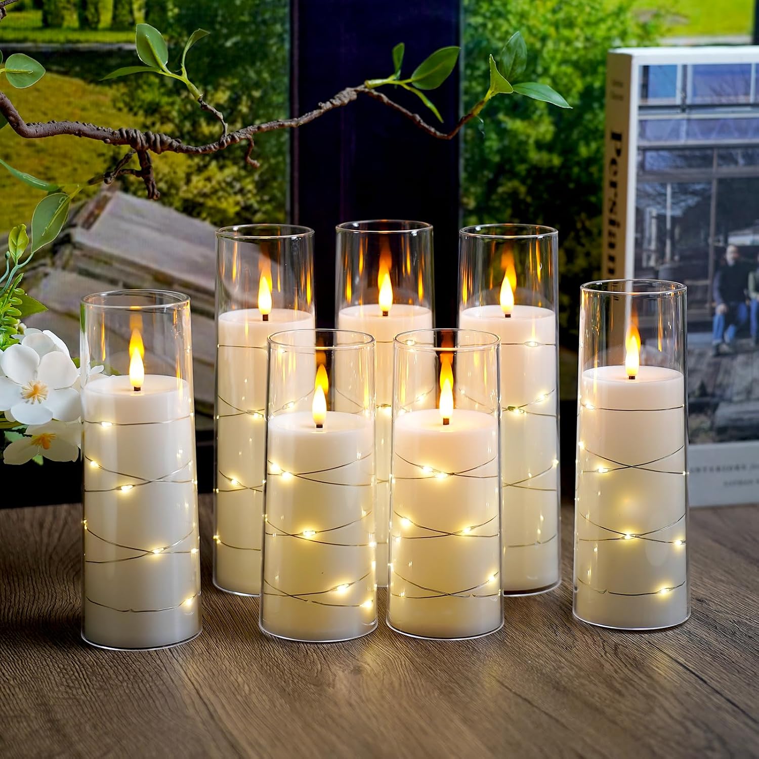 Flameless Candles,with Embedded Star String, Battery Operated Candles Flickering LED Pillar Candles with Remote Control