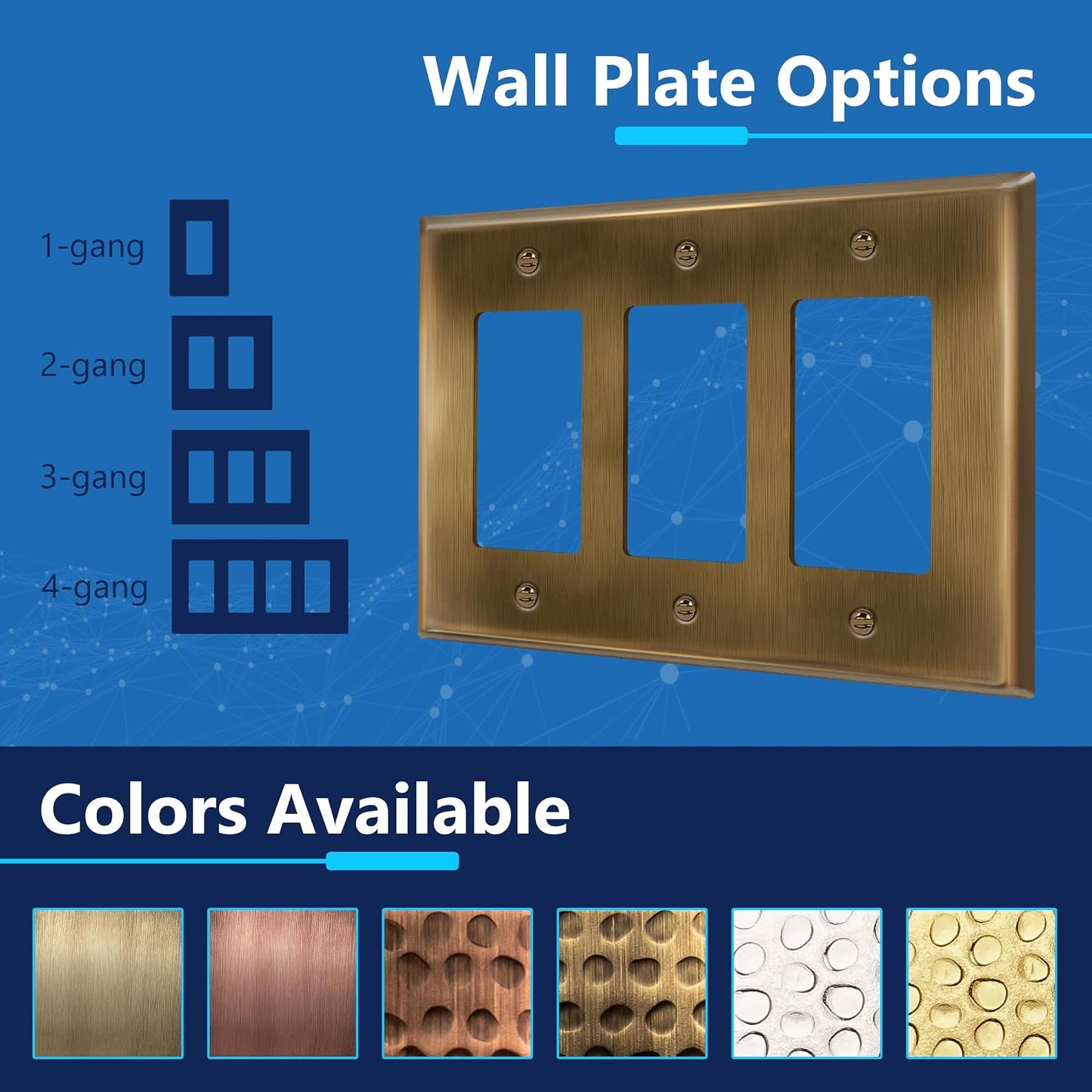 LIDER Decorator Switch or Receptacle Metal Wall Plate, Mid-Size 3-Gang | Corrosion Resistant, Outlet Cover, Plated