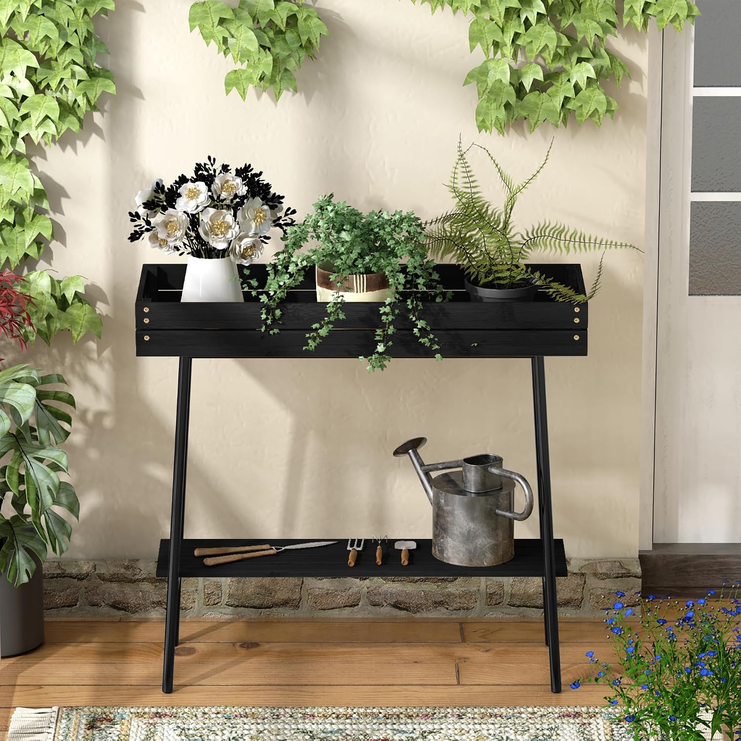 BAMBANG Bamboo Plant Stand Indoor, 2 Tier Small Plant Table, Tall Plant Stand for Indoor Plants, Window Sill Plant