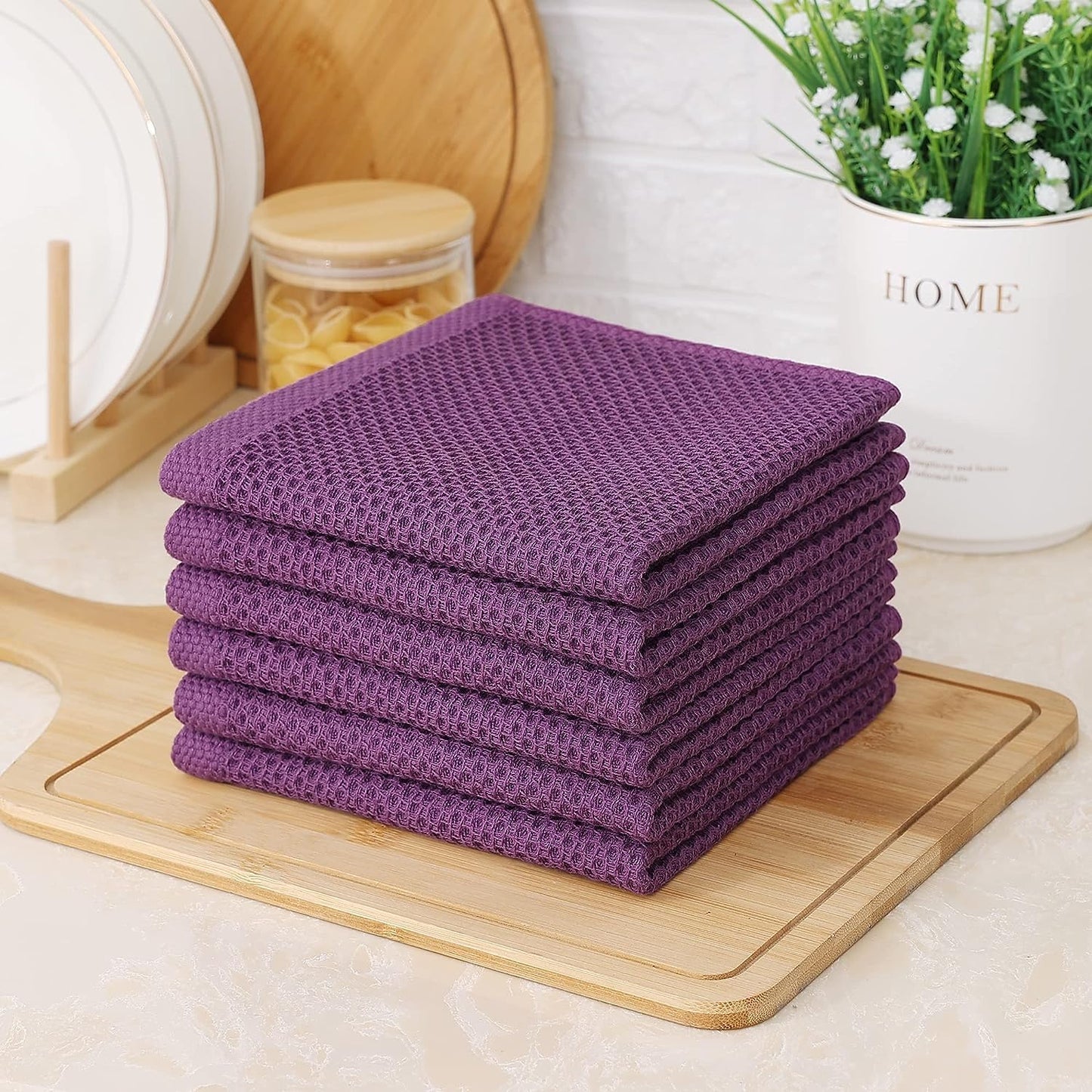 Kitinjoy 100% Cotton Waffle 12-Pack Kitchen Towels, 12" x 12", Violet | Ultra Absorbent, Super Soft, lightweight, Quick