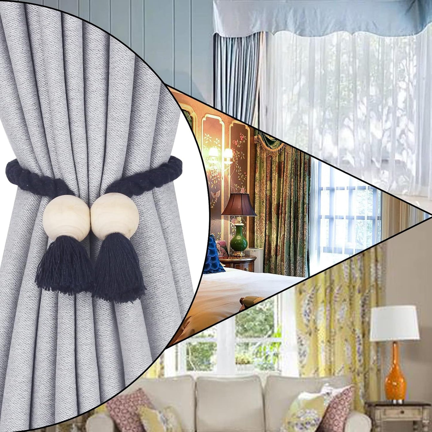 Magnetic Curtain Tiebacks Decorative Tie Back Drapes Holdbacks Nieffeiy | 6 Pack Navy Cotton Hand Woven Rope Curtain