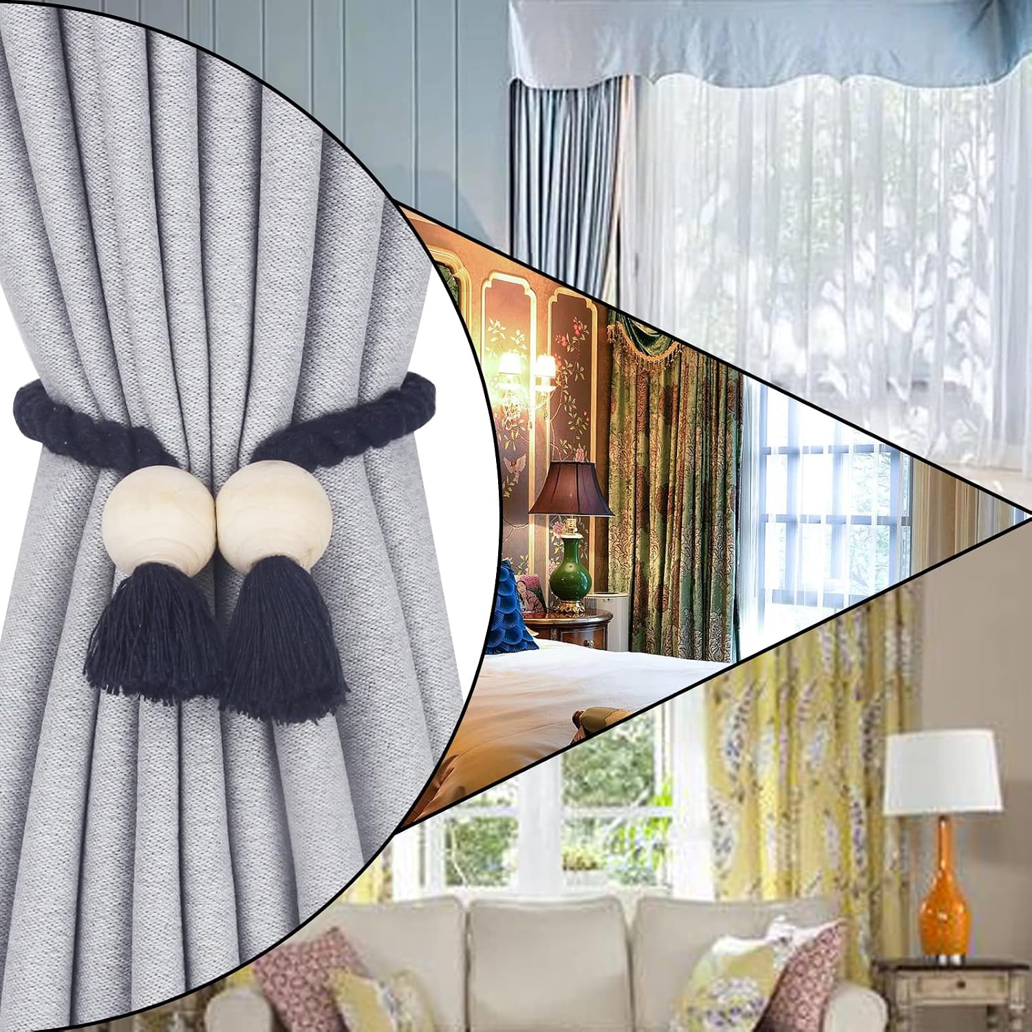 Magnetic Curtain Tiebacks Decorative Tie Back Drapes Holdbacks Nieffeiy | 6 Pack Navy Cotton Hand Woven Rope Curtain
