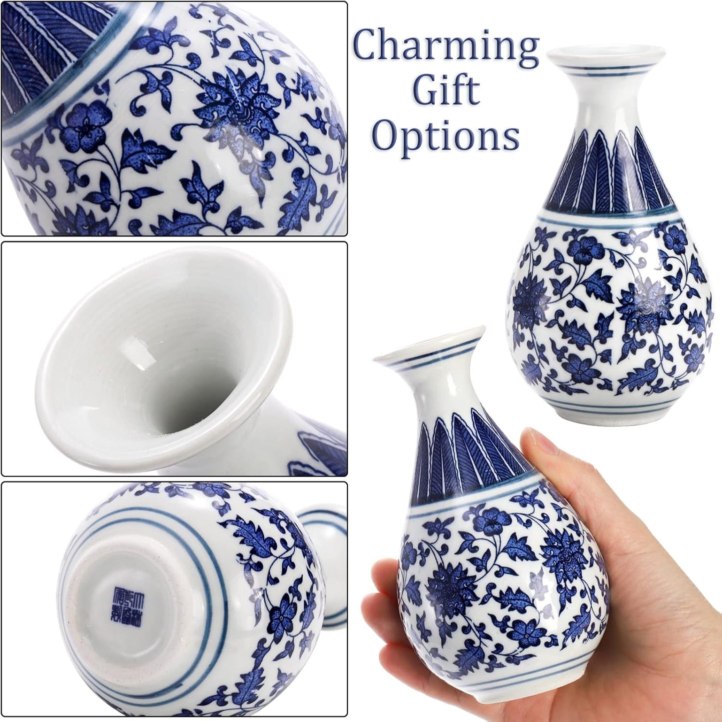 Tall Mini Vintage Vase Chinoiserie Vases / Blue / 5 Inch / Set of 3