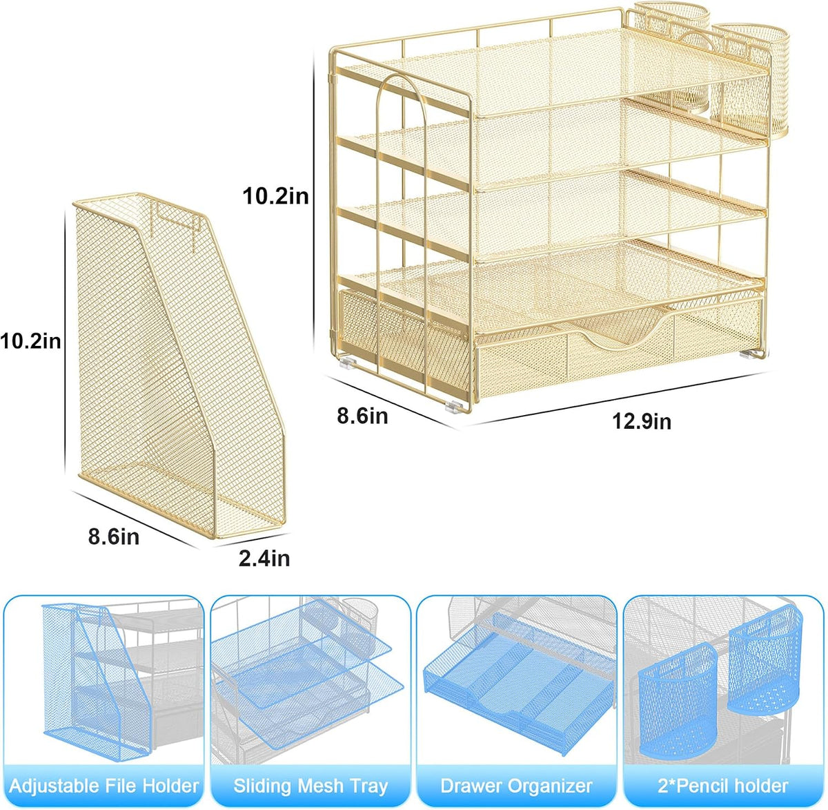 gianotter 5-Tier Desk Organizer with Drawers and File Holders | Letter Trays and Pen Holders - Workspace Accessories
