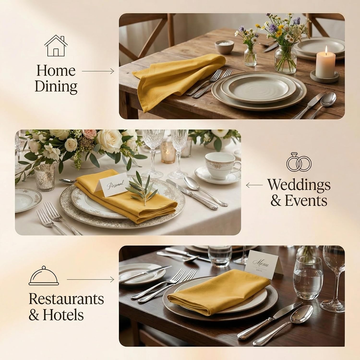 Accent Home 100% Cotton Napkins, Delicate Cloth Napkins for Dinners | 100% Pure Cotton Napkins, Economy Pack, Multi
