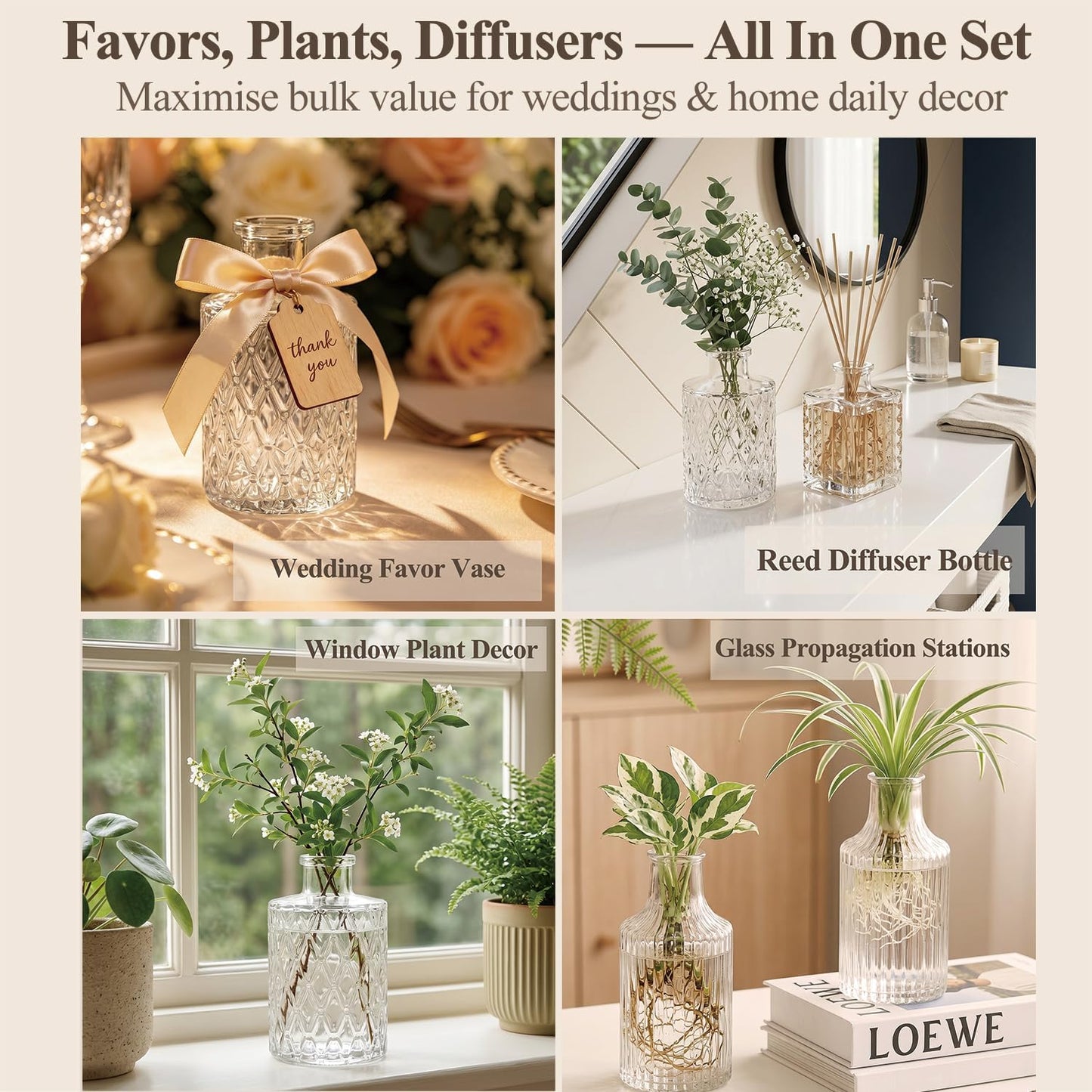 Glass Bud Vase Pcs / Clear / Set of 36