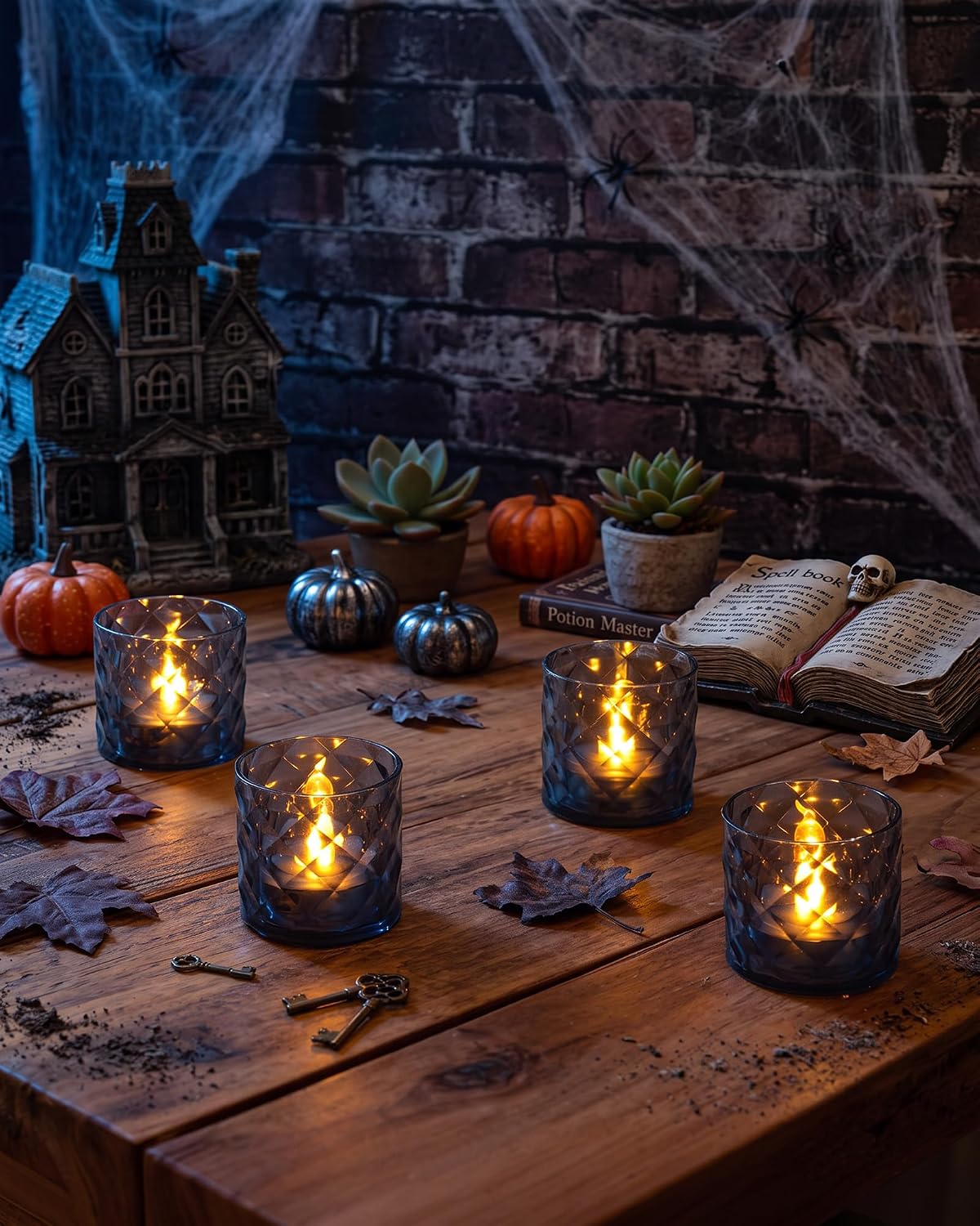 Homemory 2" Gray Acrylic Votive Candle & Holders with Auto Timer, 12 Pack | 6h auto timer, flicker Warm White glow