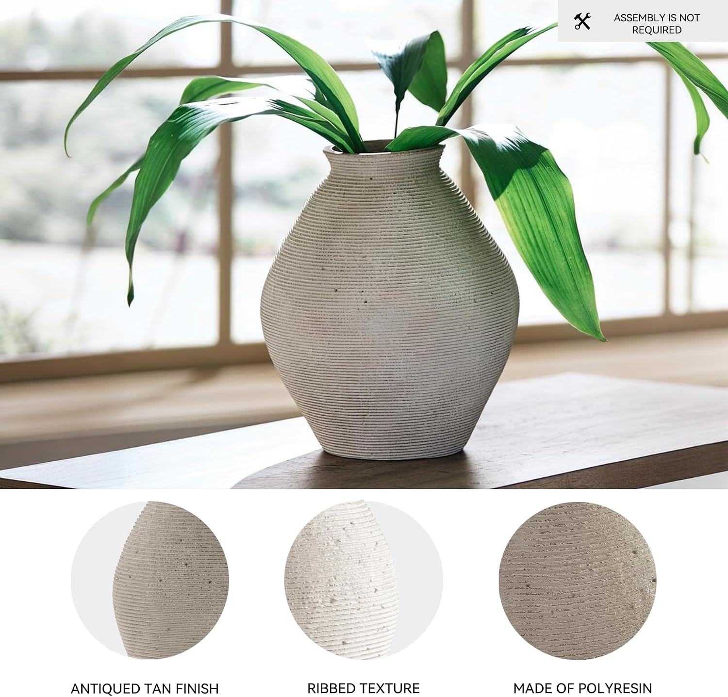Hannela " Modern Distressed Polyresin Vase / 12 Inch / Tan