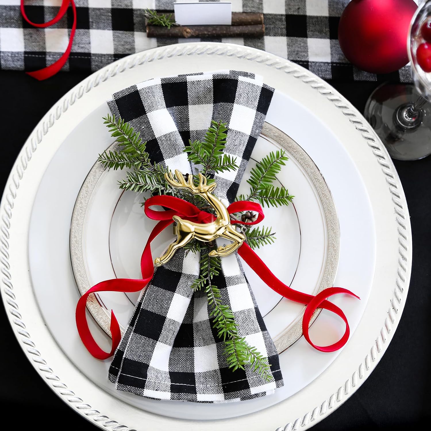 Christmas Gold Reindeer Napkin Rings Set of 12 for Table Decoration | 12 Pcs Reusable Gold Reindeer Napkin Holder Ring