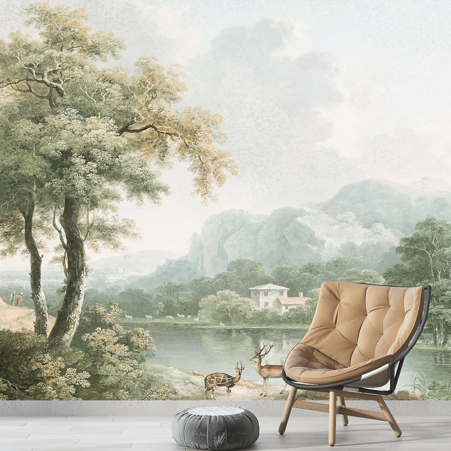 Vintage Forest Wall Murals Peel and Stick " Canvas Waterproof Self-Adhesive / Green / 148 x 98