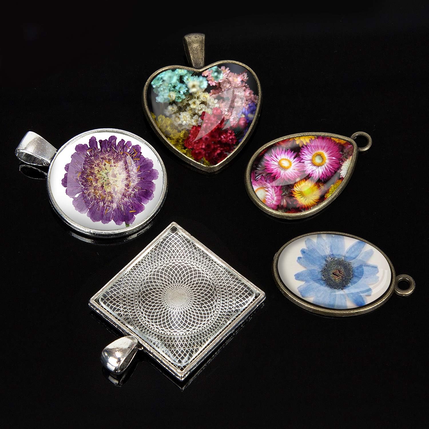 Resin Jewelry Molds Pendant Trays Making Kit / Metal Pendant+1 Pc Silicone Casting Molds / Set of 30