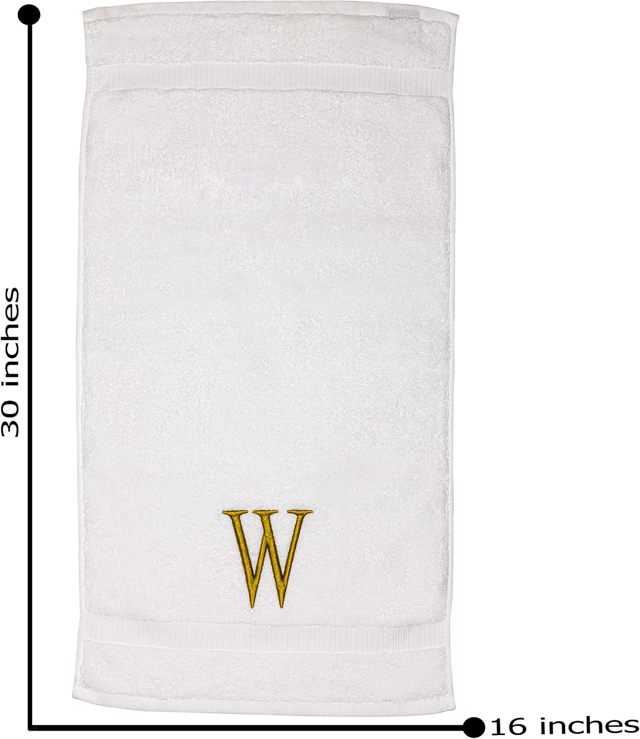 White with Gold Monogrammed Hand Towels for Bathroom - Set of 2 Letter W | Luxury Hotel Quality Initial Towels For