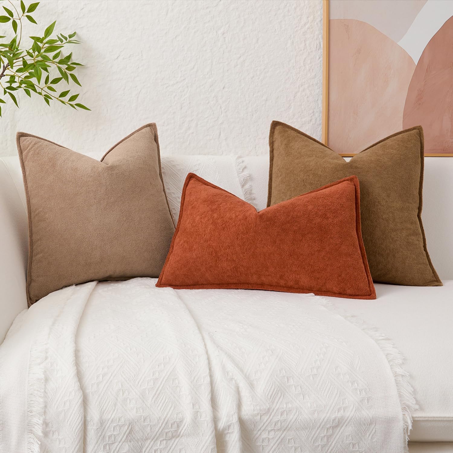 Kevin Textile Waterproof Decorative Pillow Covers Soft Boucle Textured / 18 x 18 / Brown / Set of 2