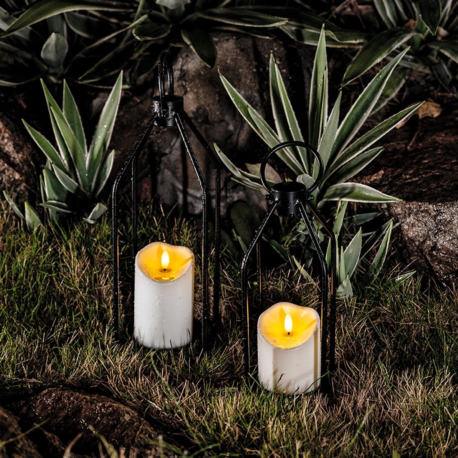 Homemory Modern Farmhouse Black Metal Lanterns 2PCS with Flameless Candle | Waterproof Lantern Design Outdoor Indoor