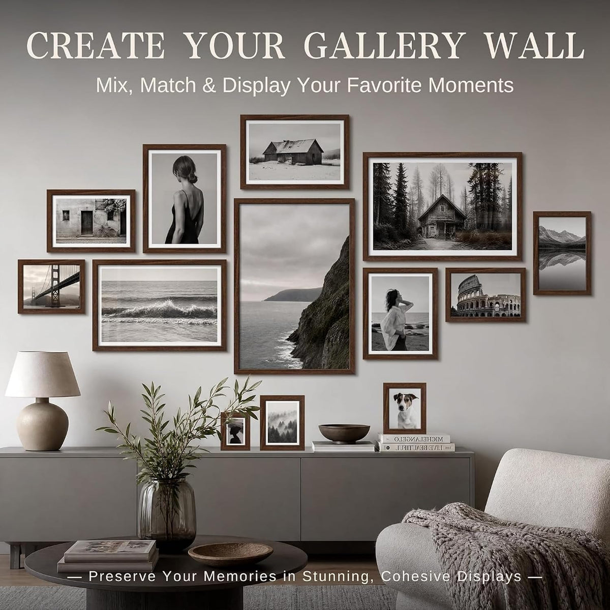 VCK 20x30 Poster Frame Set of 3, Brown Woodgrain, Wall Hanging | Wide Border, Exclusive Woodgrain, Shatterproof